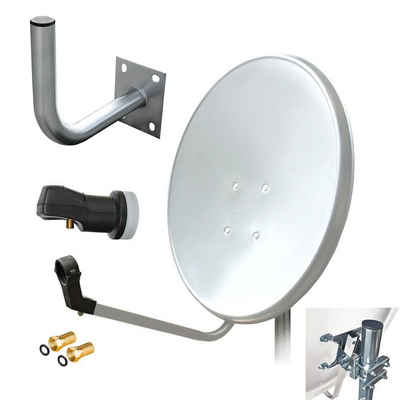 ARLI 60 cm HD Sat Anlage weiss +Single LNB +Wandhalter 25 cm +2x F-Stecker SAT-Antenne (60 cm, Stahl)