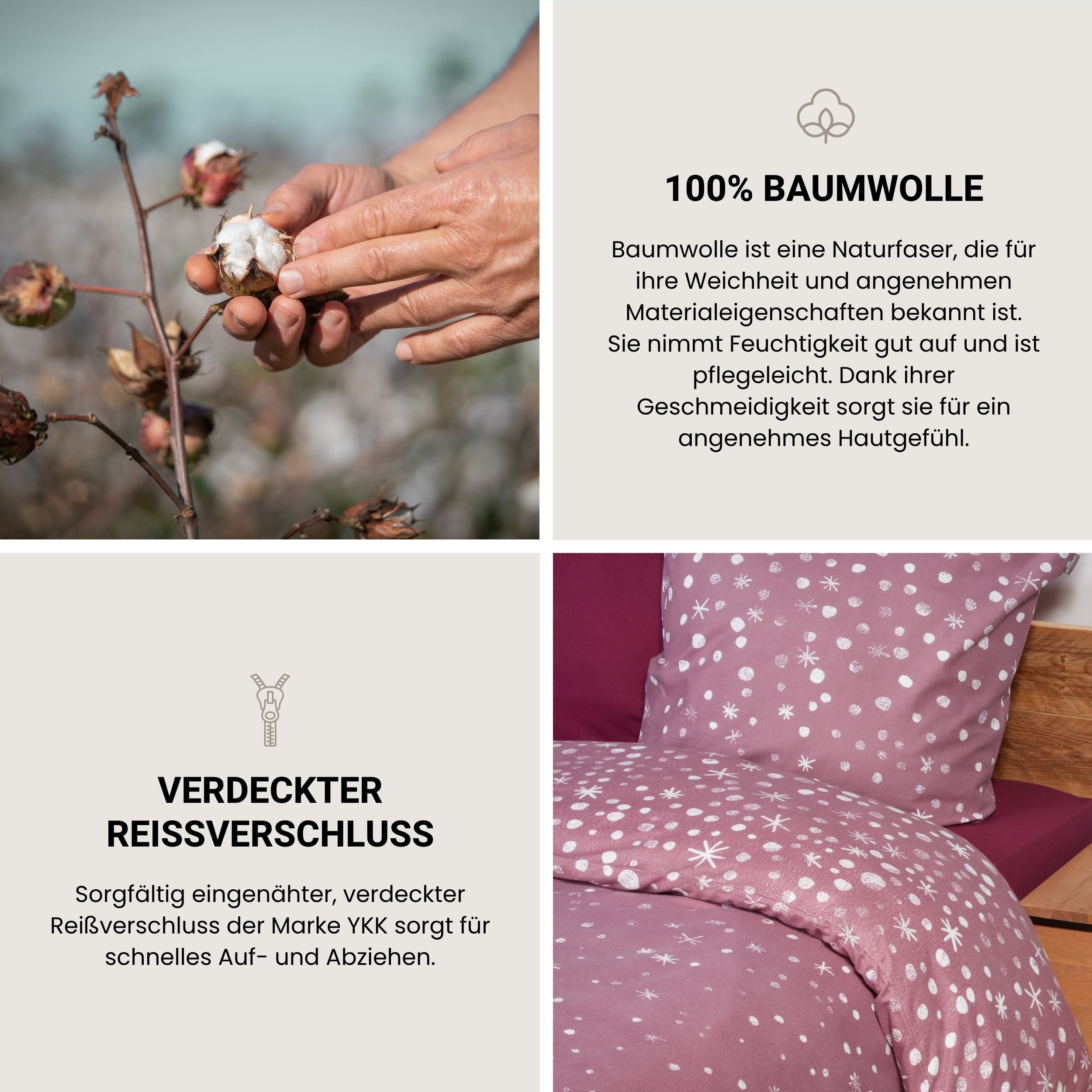 Schiesser Bettwäsche Runa aus weicher Baumwolle mit coolem Winter-Print, Feinbiber, 2 teilig, OEKO-TEX® MADE IN GREEN-zertifiziert – Bild 3 von 5