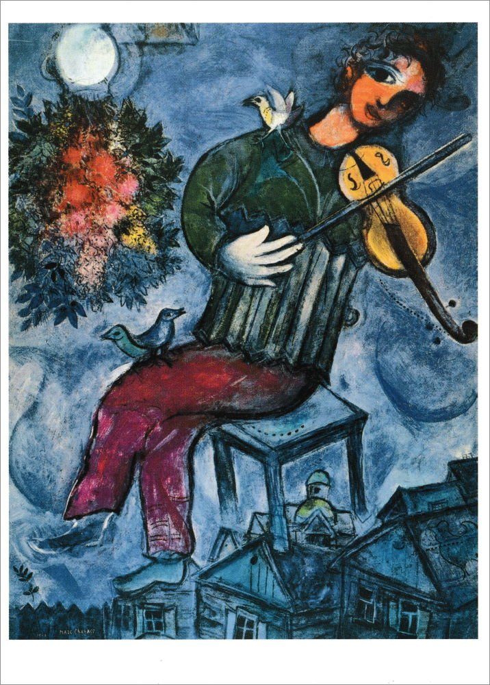 Postkarte Kunstkarte Marc Chagall "Der blaue Geiger"