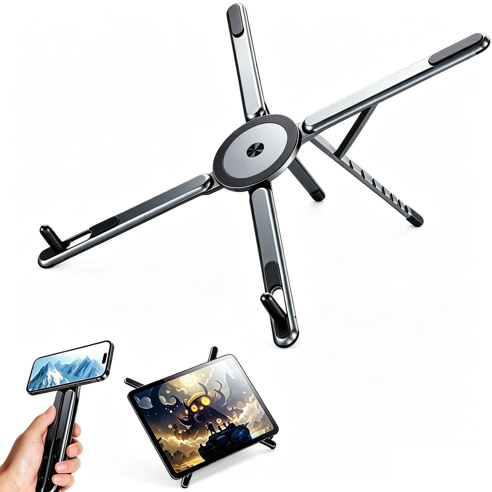 Luckice Handy-Halterung 3-in-1 Laptopständer mit Magnet, faltbar, 8-stufig höhenverstellbar, (bis 13 Zoll, Packung, Für 4-16 Zoll Laptop/Tablet/Mobiltelefon, Magnetischer, hochbelüfteter und ergonomischer Laptop-Ständer)