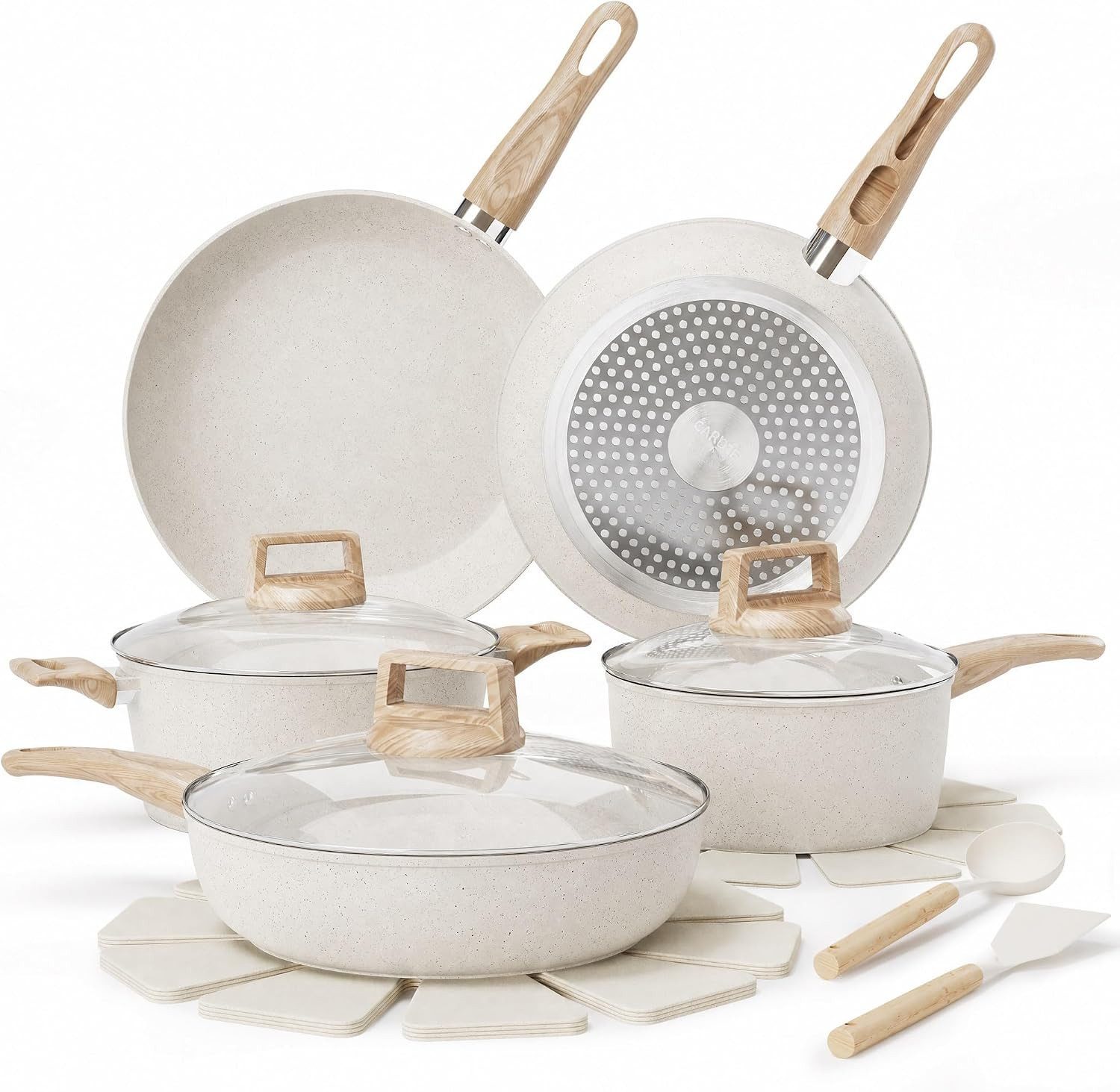 GarveeMore Topf-Set Keramik-Topfset 14/21tlg. antihaft, abnehmbare Griffe, für Induktion, Aluminium (Set, 14-tlg., Pfannen, Töpfe, Deckel & praktischem Zubehör), Keramik-Antihaft,induktionstauglich,abnehmbare Griffe