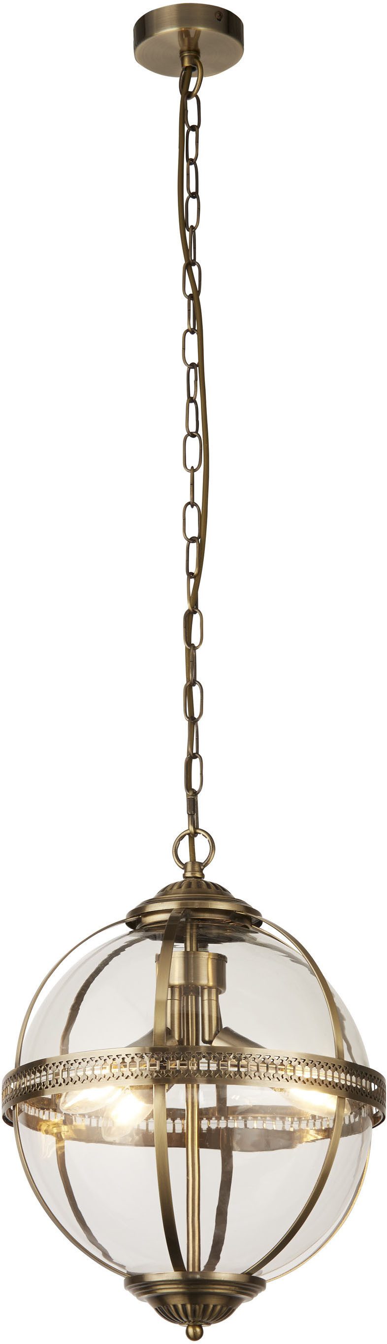 Searchlight Pendelleuchte Coronet 3Lt Pendelleuchte - Antikes Messing und Glas, ohne Leuchtmittel