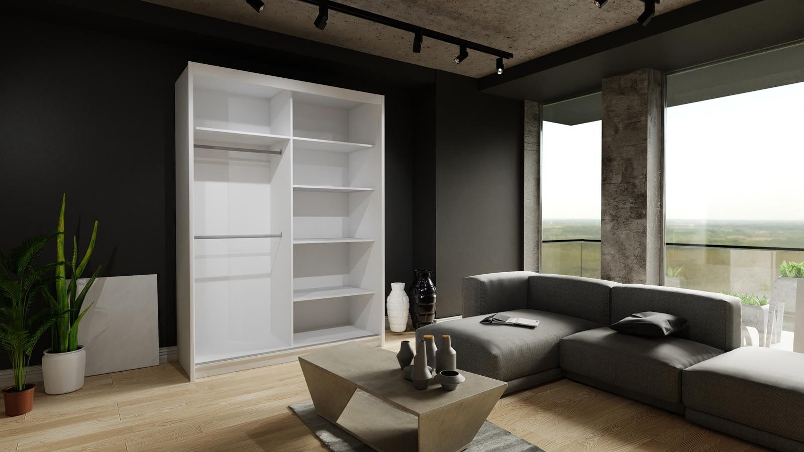 Compleo Schwebetürenschrank mit Spiegel und Lamellen ROY, Modern design
