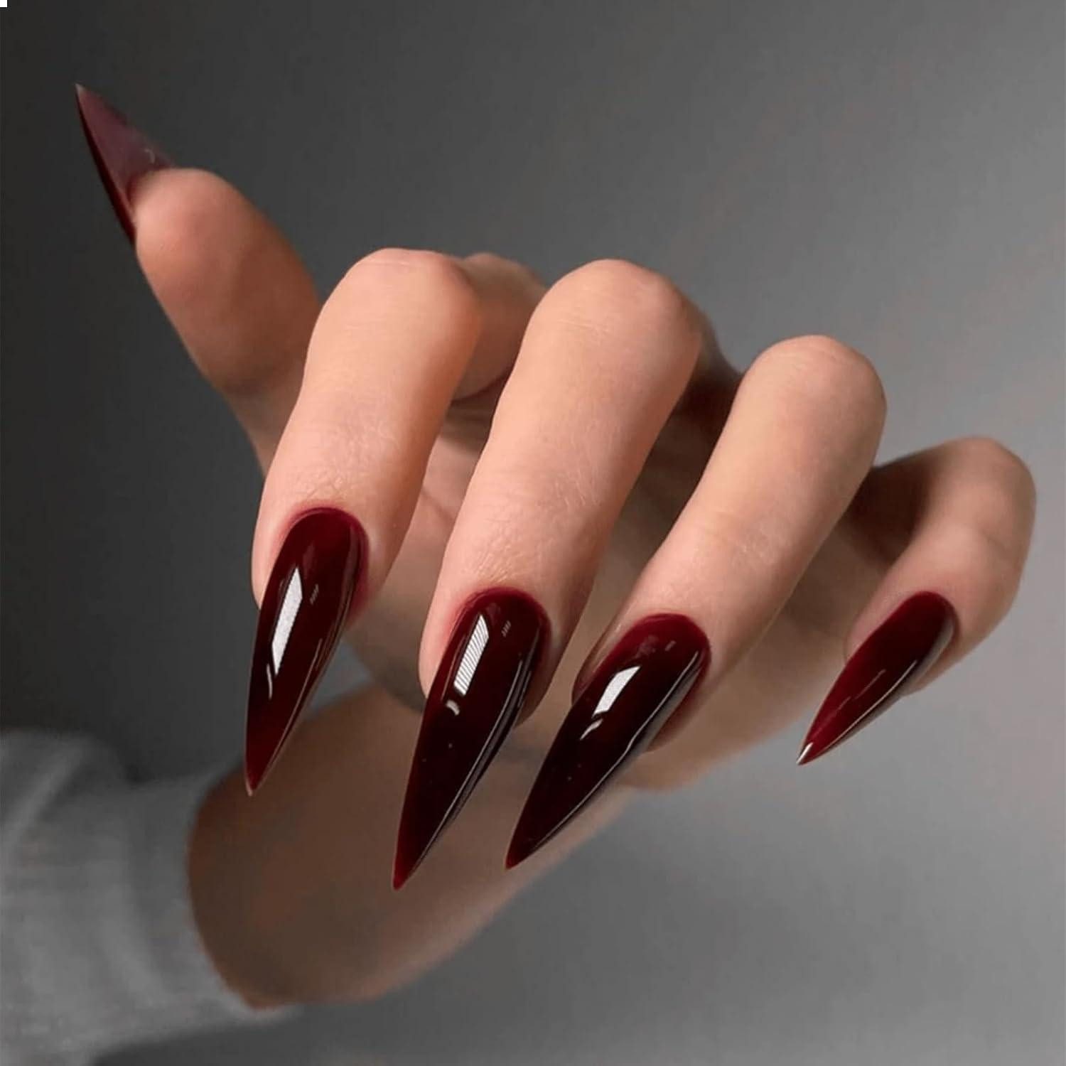 LuxusKollektion Kunstfingernägel 24er Set Dunkelrote Lange Falsche Nägel - Akrylnagel für Cosplay