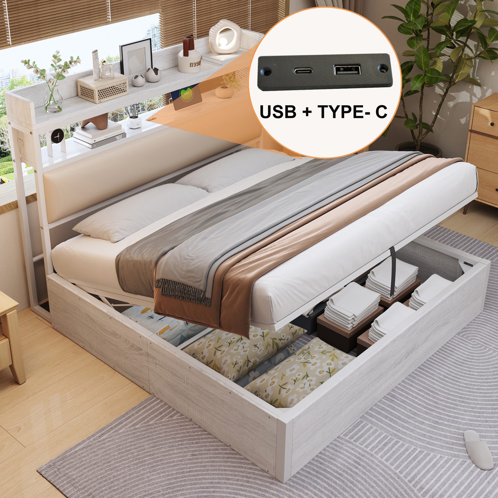 REDOM Polsterbett Hydraulikbett mit USB & günstig online kaufen