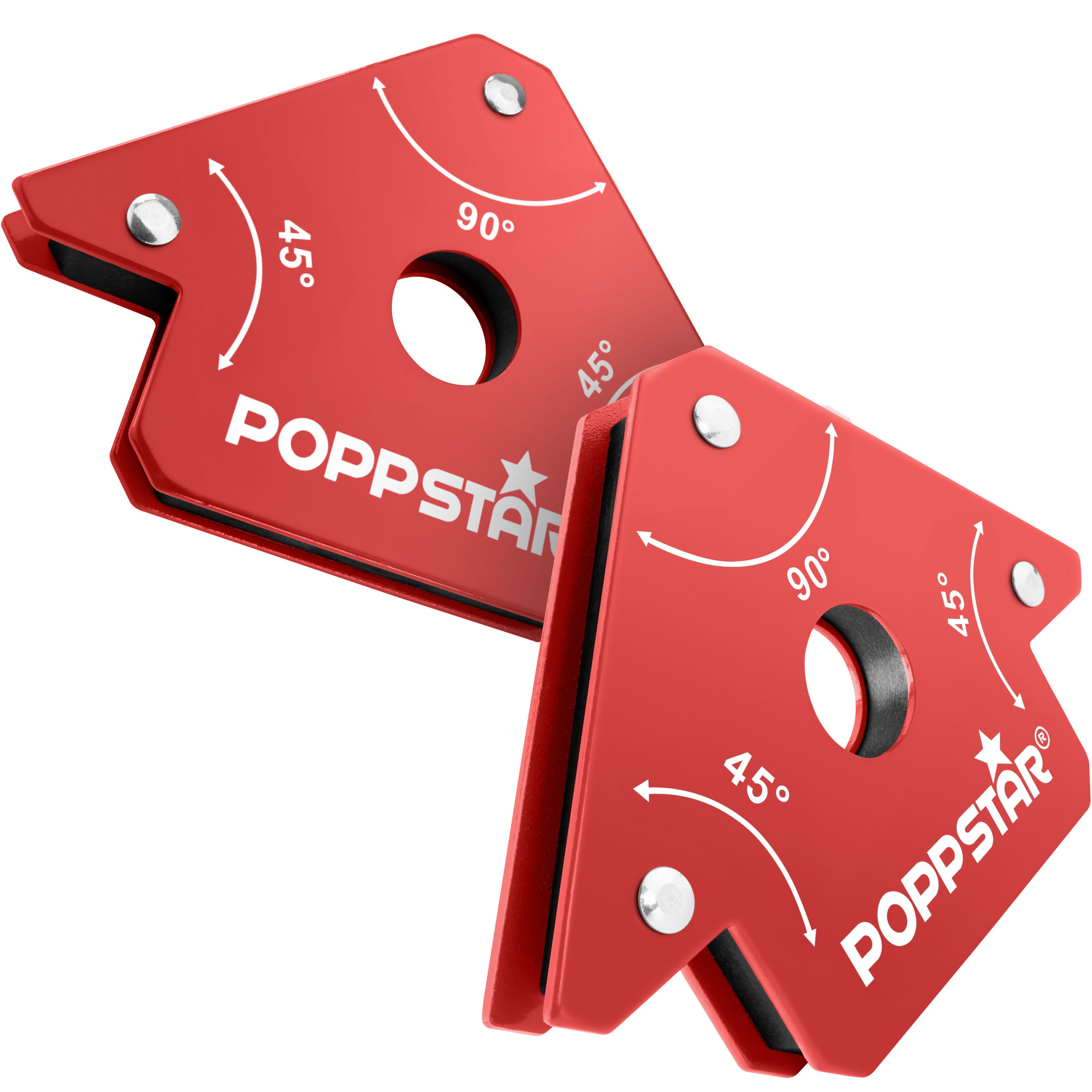 Poppstar Magnethalter Magnet-Schweißwinkel mit Winkelmaßen 45°, 90°, 135° (2-St), Schweißmagnet klein 2er-Set mit Haftkraft 11,3 kg