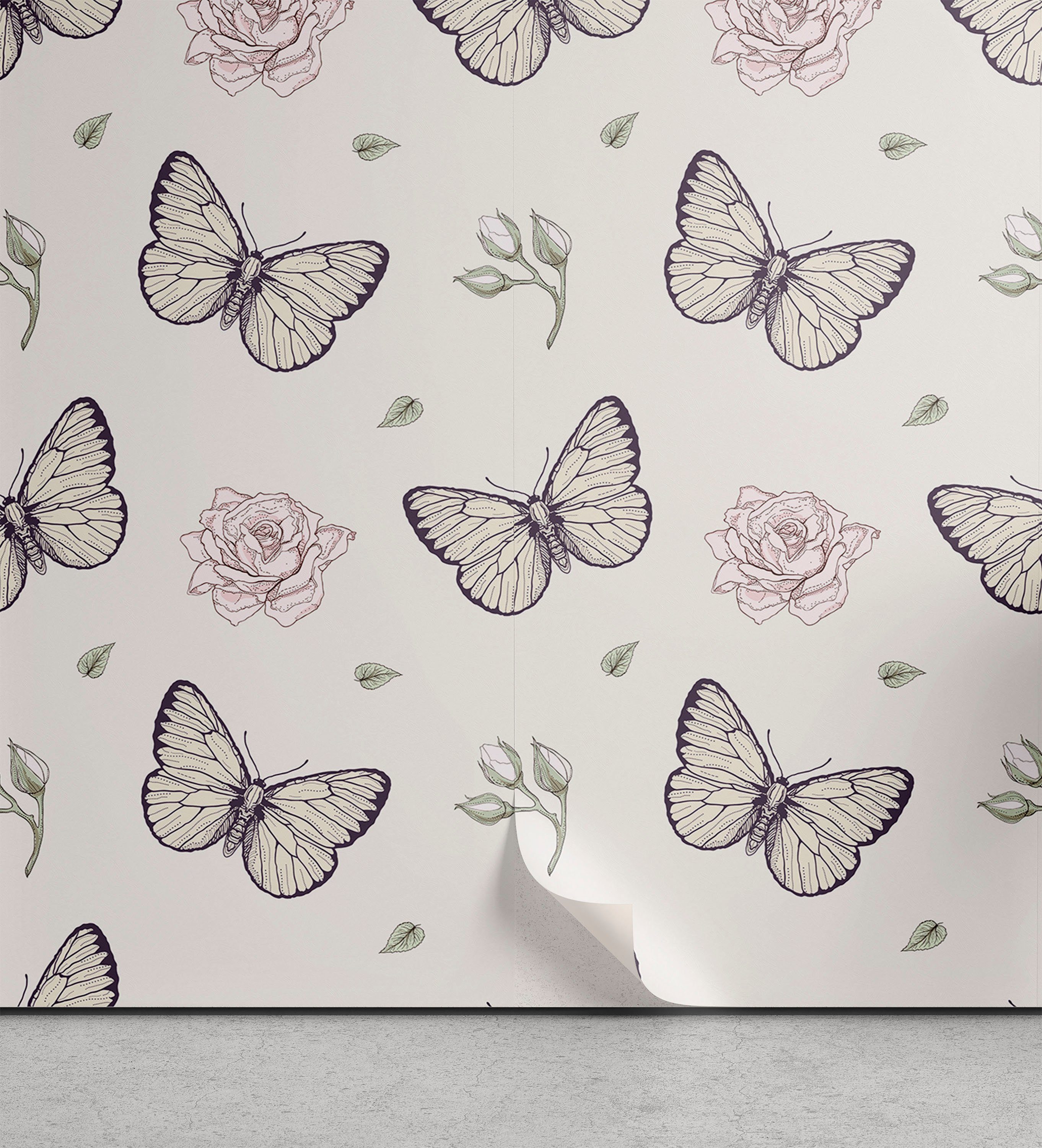 Abakuhaus Vinyltapete selbstklebendes Wohnzimmer Küchenakzent, Entomologie Schmetterlinge und Blüten