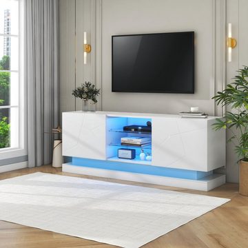 REDOM TV-Schrank (Hochglanz, mit verstellbaren Einlegeböden Hochglanz mit LED-Beleuchtung) Breite: 160cm