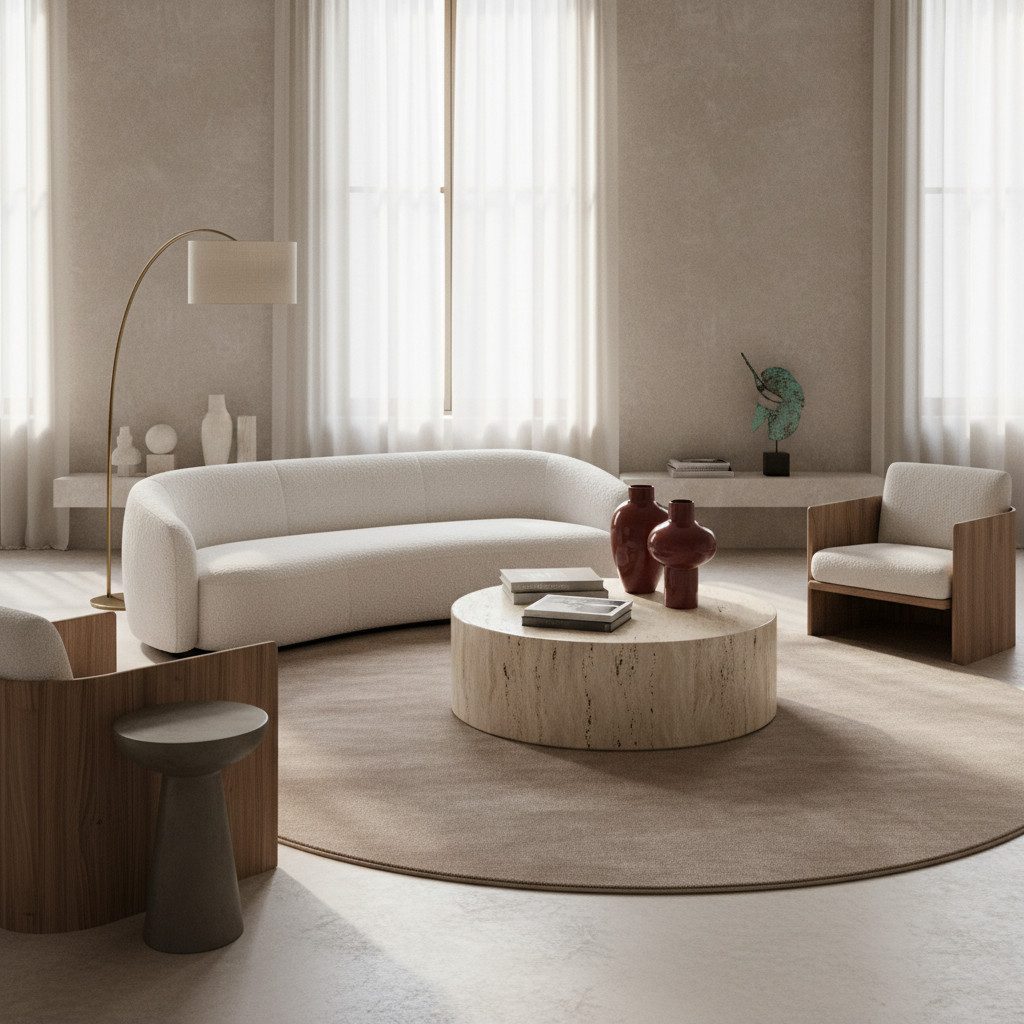 KADIMA DESIGN Teppich LECH Wohnzimmer Waschbar Schlafzimmer Wohnzimmerteppich Modern Uni, Rund, Höhe: 9 mm, Beige, 200x200 cm, Fußbodenheizung Einfarbig Weich Waschbar