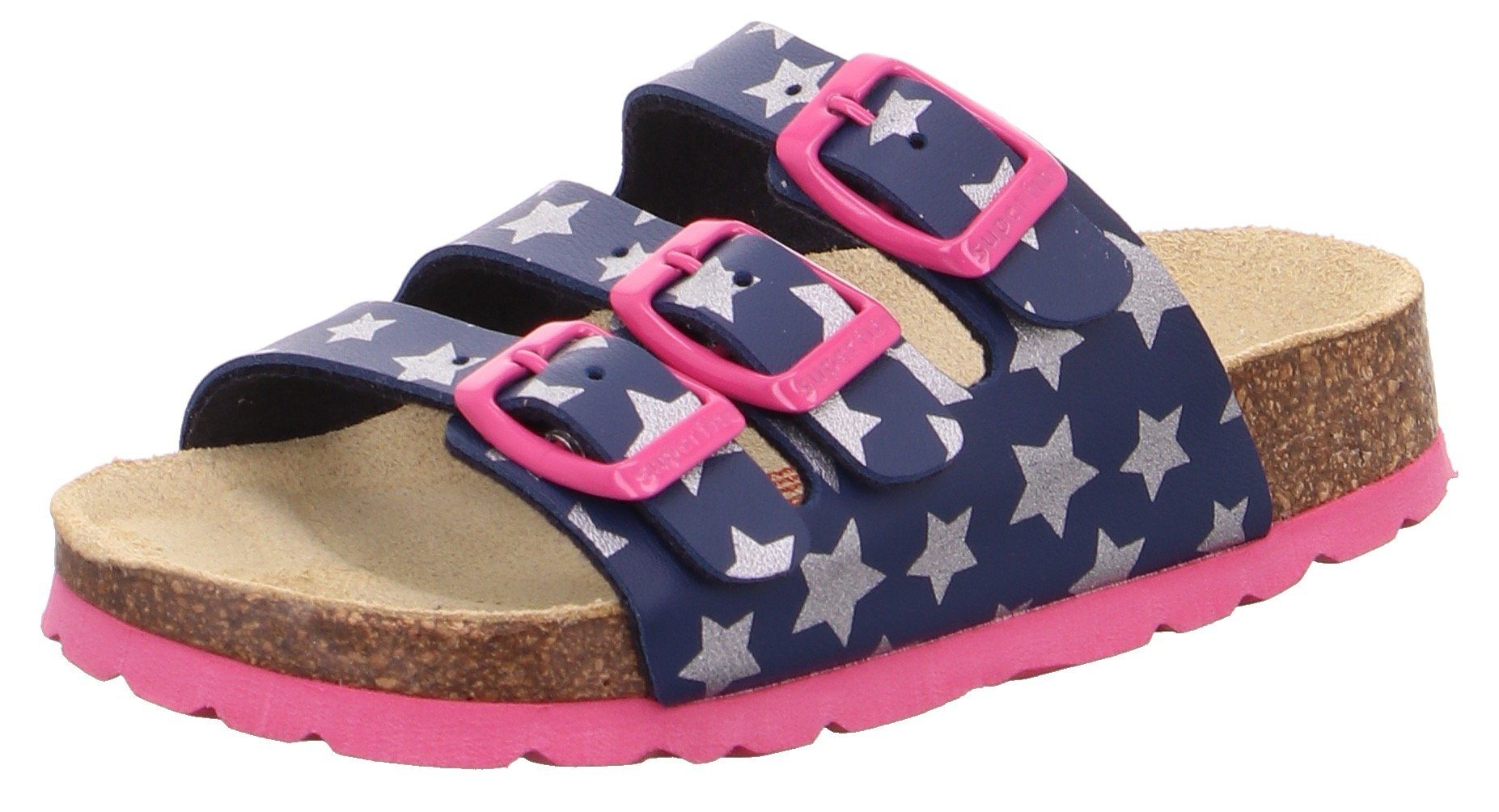 Superfit Fußbettpantolette WMS: Mittel Hausschuh mit allover Print blau-pink