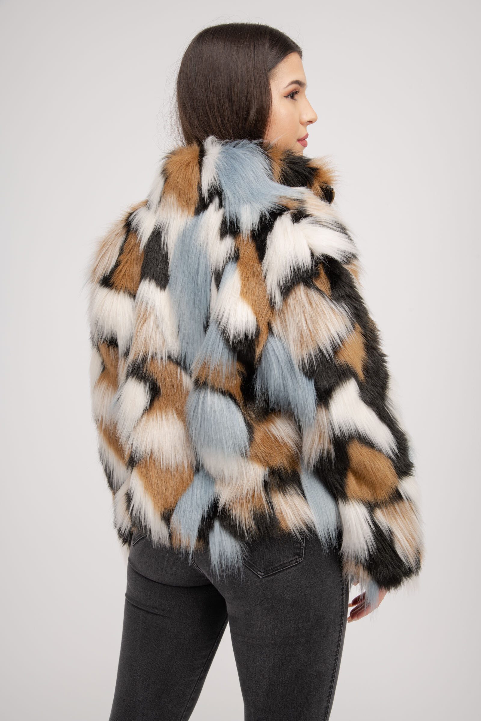 Passioni Fellimitatjacke Mehrfarbige Faux Fur Jacke günstig online kaufen