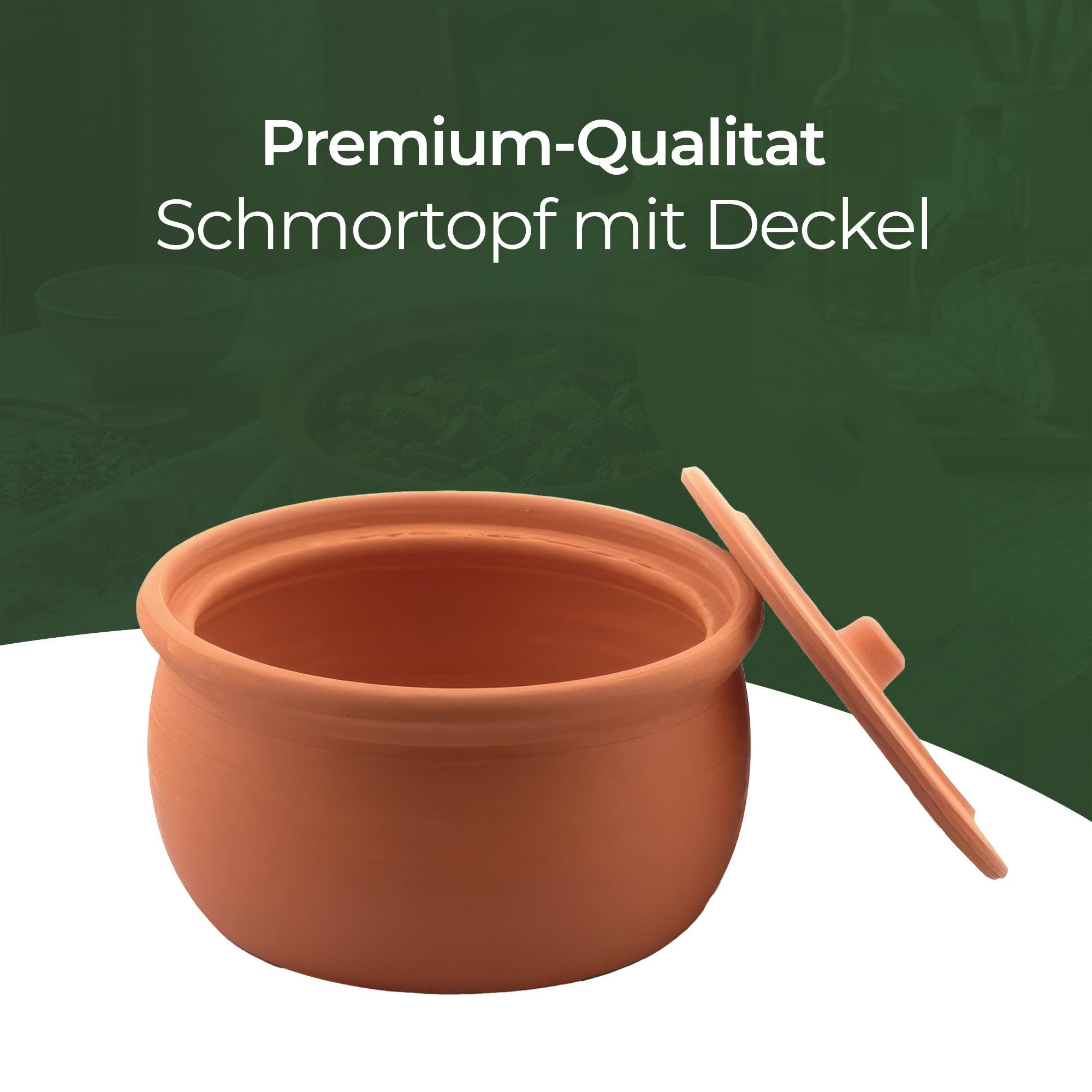VIAPOT Schmortopf Tontopf Guvec Groß 3,5L mit Deckel, (Topf mit Deckel, 1-tlg., Einzelprodukt mit Deckel), Natur-Keramiktopf mit Deckel, ideal für aromareiches Garen
