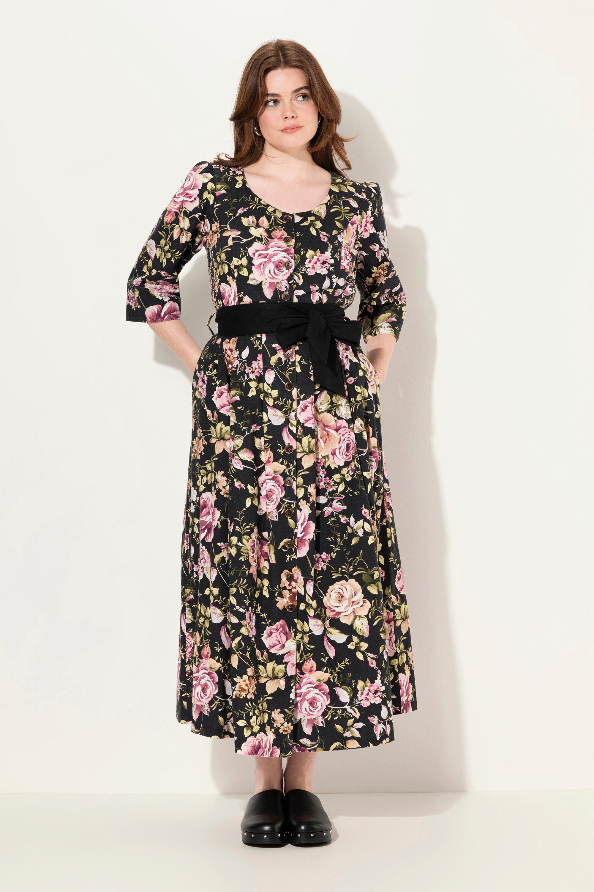 Ulla Popken Dirndl Maxikleid Leinenmix A-Linie günstig online kaufen