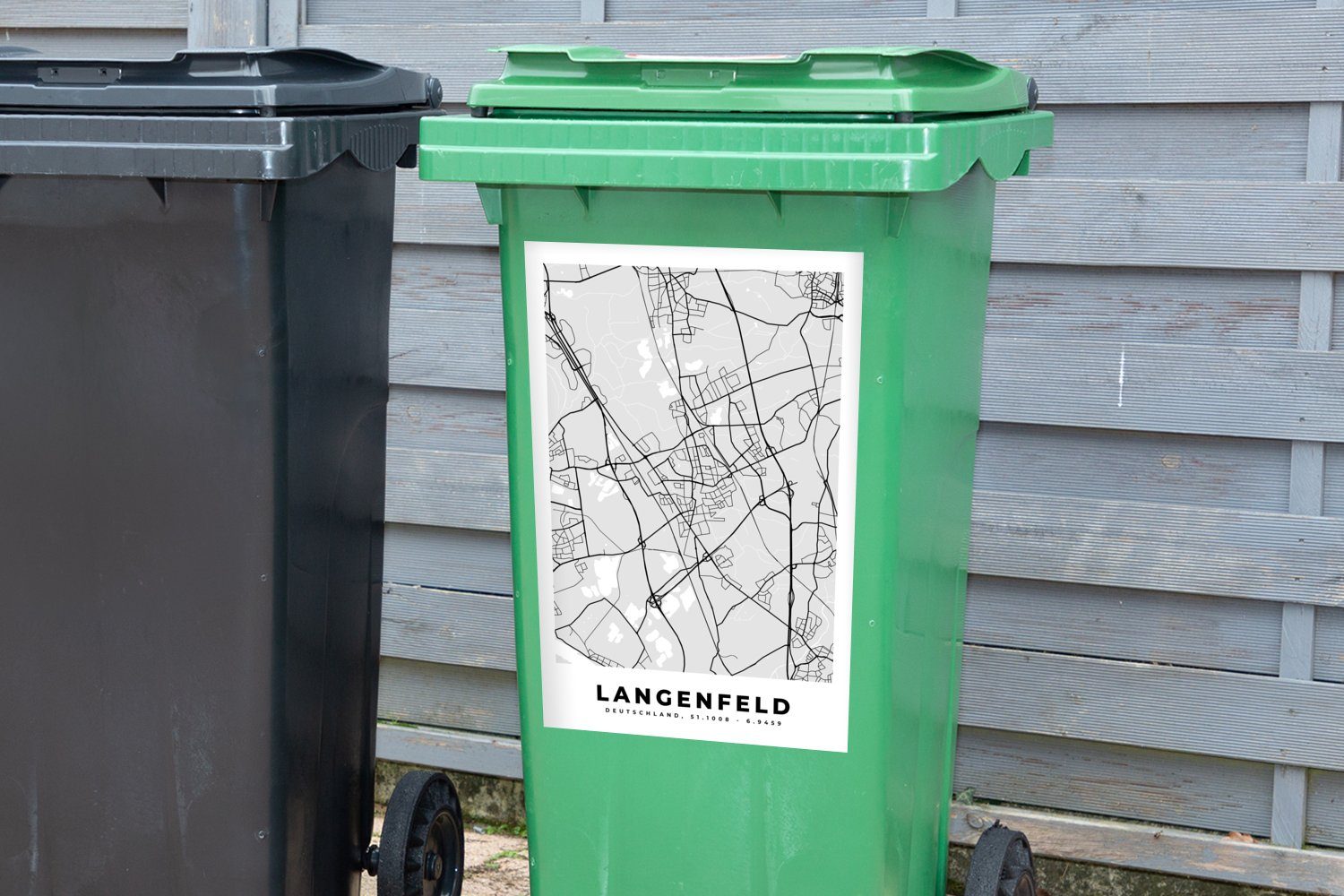 MuchoWow Wandsticker Langenfeld - Stadtplan - Mülltonne, Mülleimer-aufkleber, Sticker, St), Abfalbehälter Deutschland (1 Karte - Container