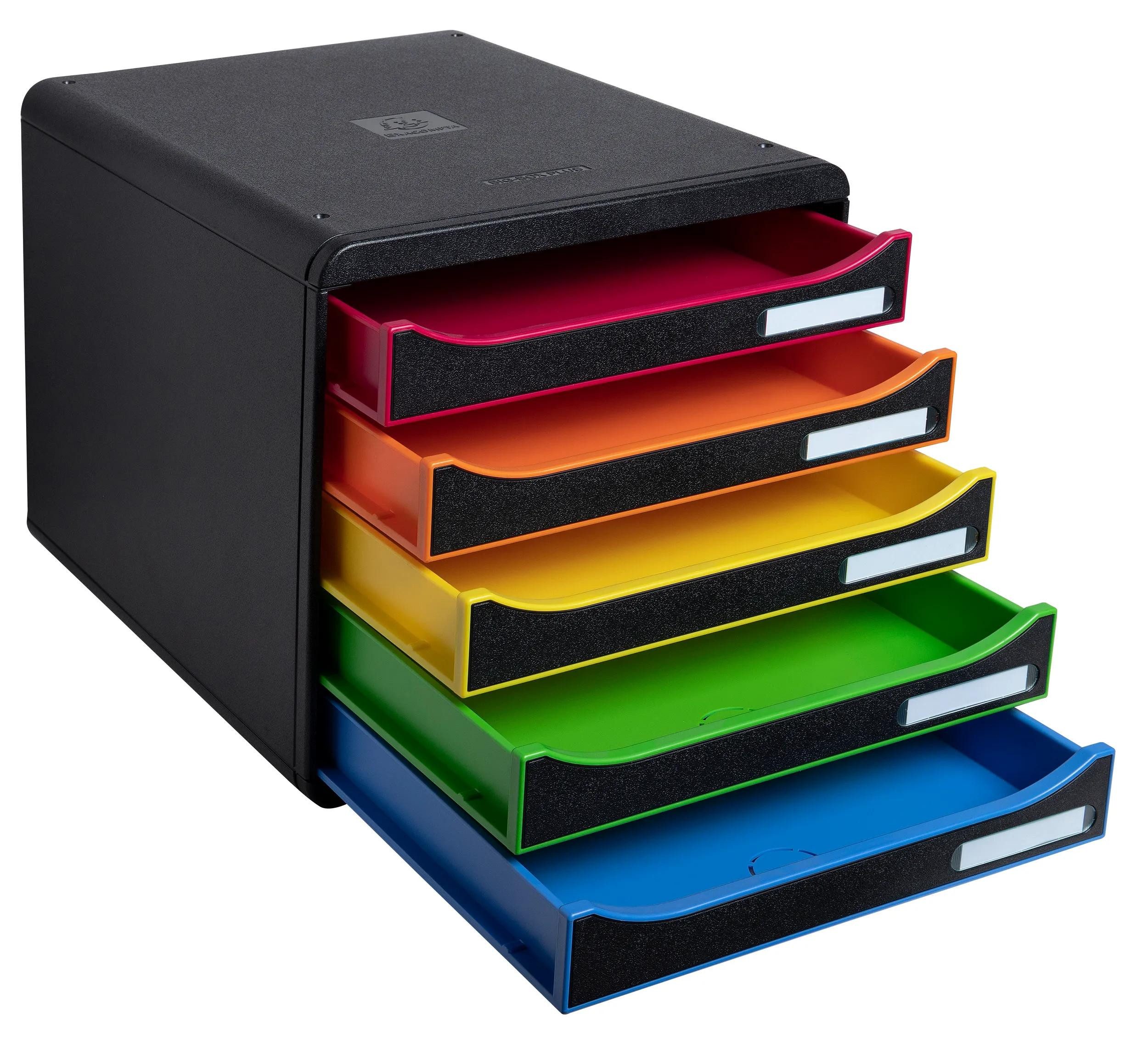 EXACOMPTA Schubladenbox Schubladenbox BigBox Plus 5 offene Schubladen Schwarz/Harlekin 309914D, Boxen stappelbar