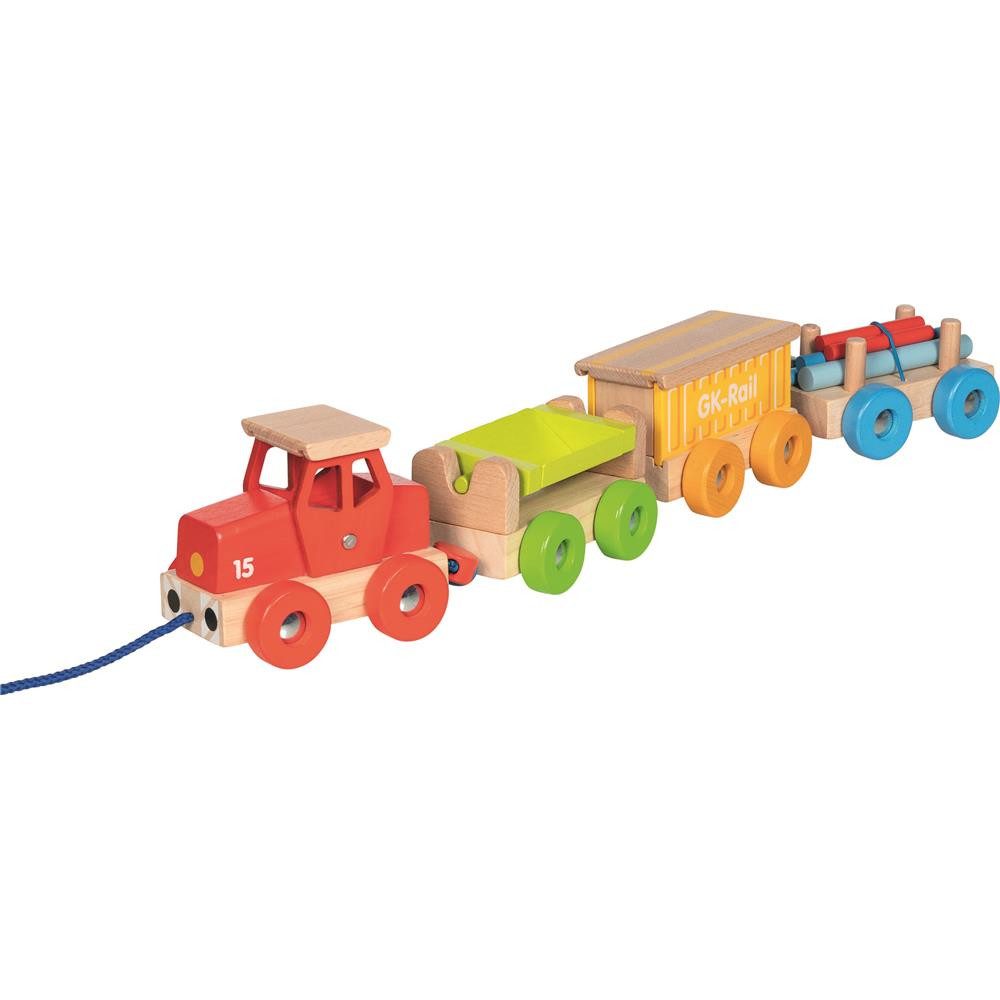 goki Nachziehfahrzeug Holzzug Güterzug Spielzeugzug Kinder Eisenbahn Waggons ab 2 Jahre, Fördert Fantasie und Rollenspiel