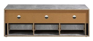 Lowboard STONE, B 147 cm, Betondekor, Weiß Hochglanz, mit 3 Schubladen und 3 offenen Fächern