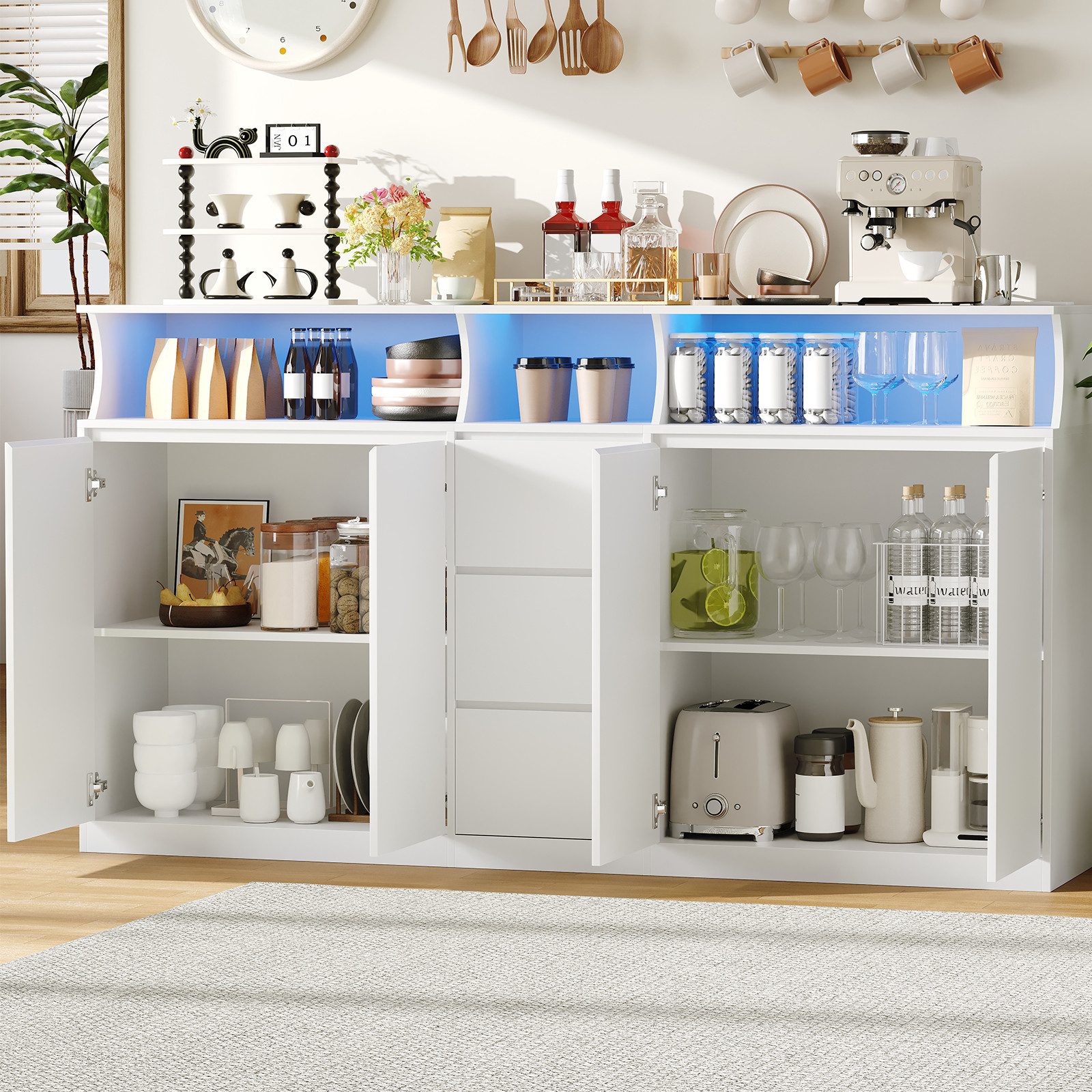BEWISHOME Sideboard Küchenschrank mit Arbeitsplatte, Küchenbuffet Buffetschrank (2 St), – 180×40×80 cm