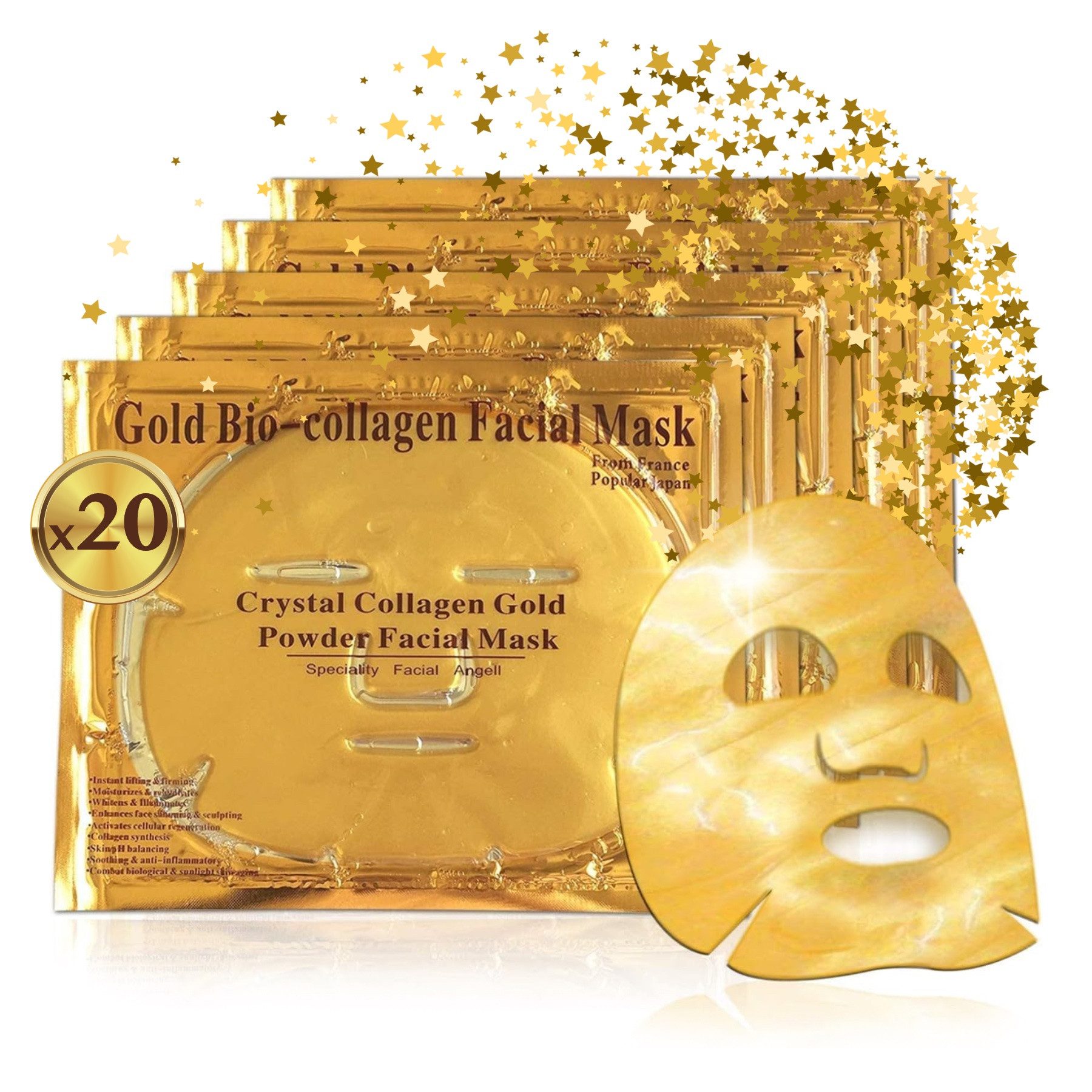 P-Beauty Cosmetic Accessories Gesichtsmaske Gold Collagen Maske Anti-Aging Feuchtigkeitsmaske, 20-tlg.