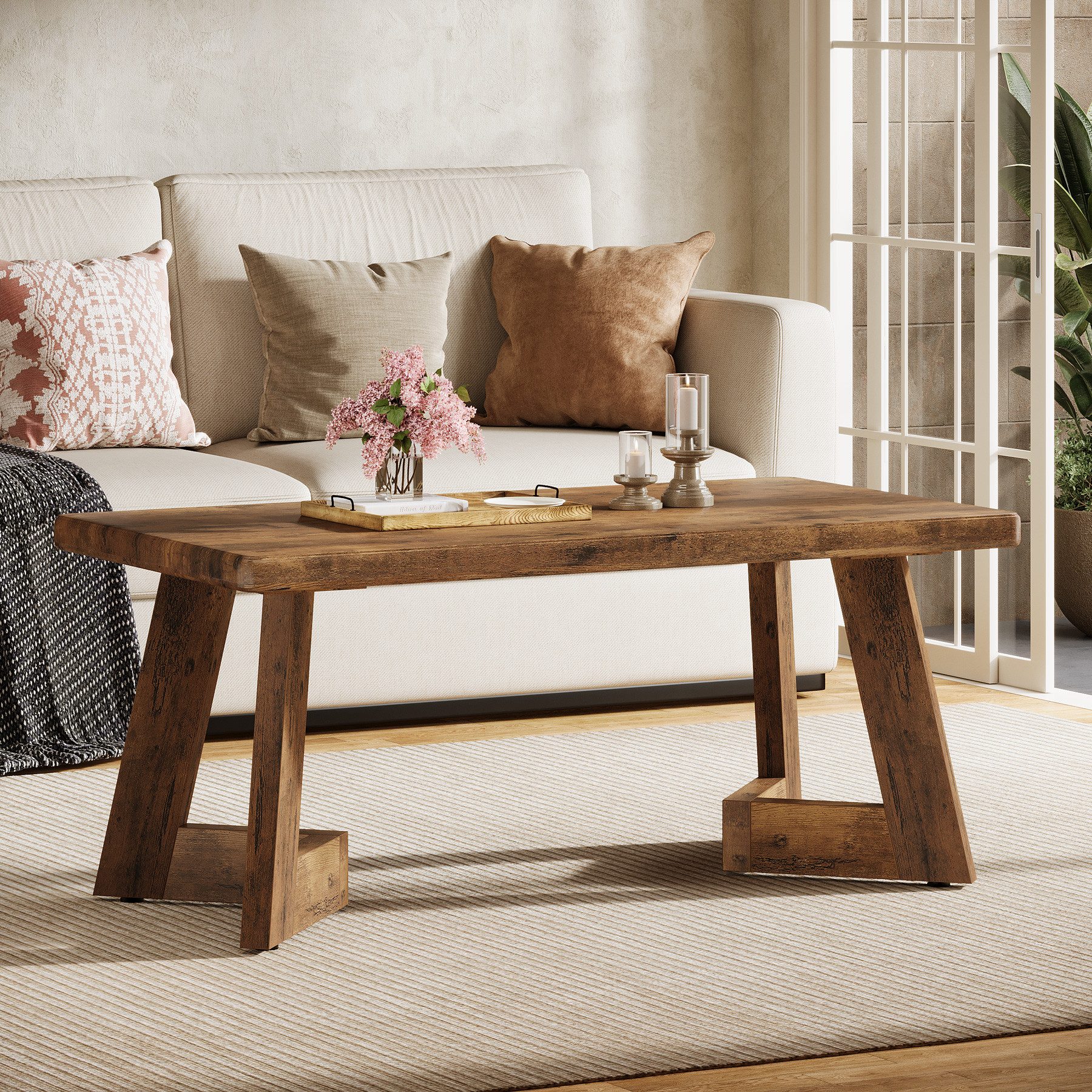 Tribesigns Couchtisch 120 cm Rechteckiger Wohnzimmertisch, Tisch Sofa für Wohnzimmer