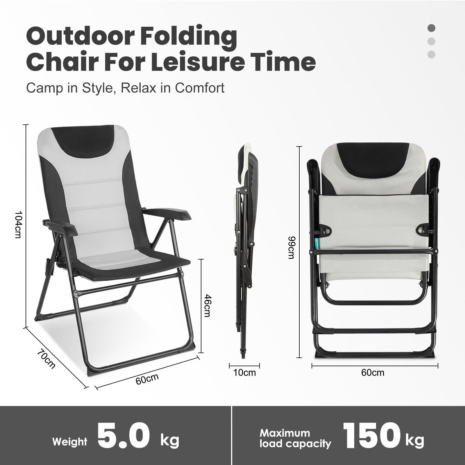 HOMECALL Campingstuhl Gartenstuhl Anglerstuhl Faltsessel Klappstuhl für Wohnwagen Outdoors (1 St), 5 fach Verstellbarer Rückenlehne, Hochlehner, Gepolsterter, bis 150kg