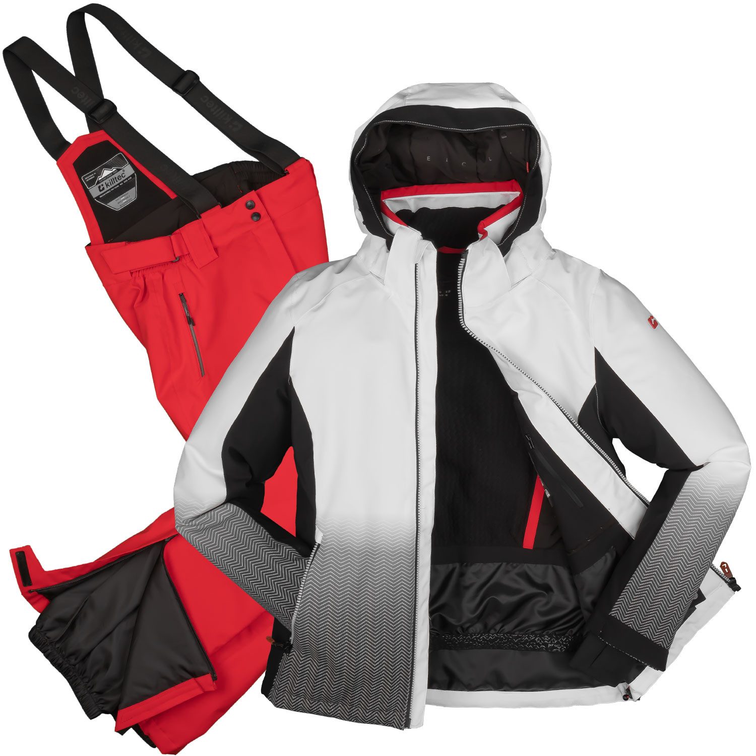 Skianzug Skianzug Damen Skijacke hellgrau + Skihose rot
