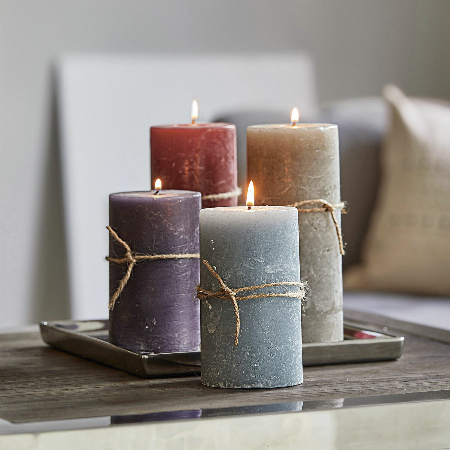 Mirabeau Stumpenkerze Kerze 4er Set Berekua grau/taupe/lila (4er Set, 4er Set), none