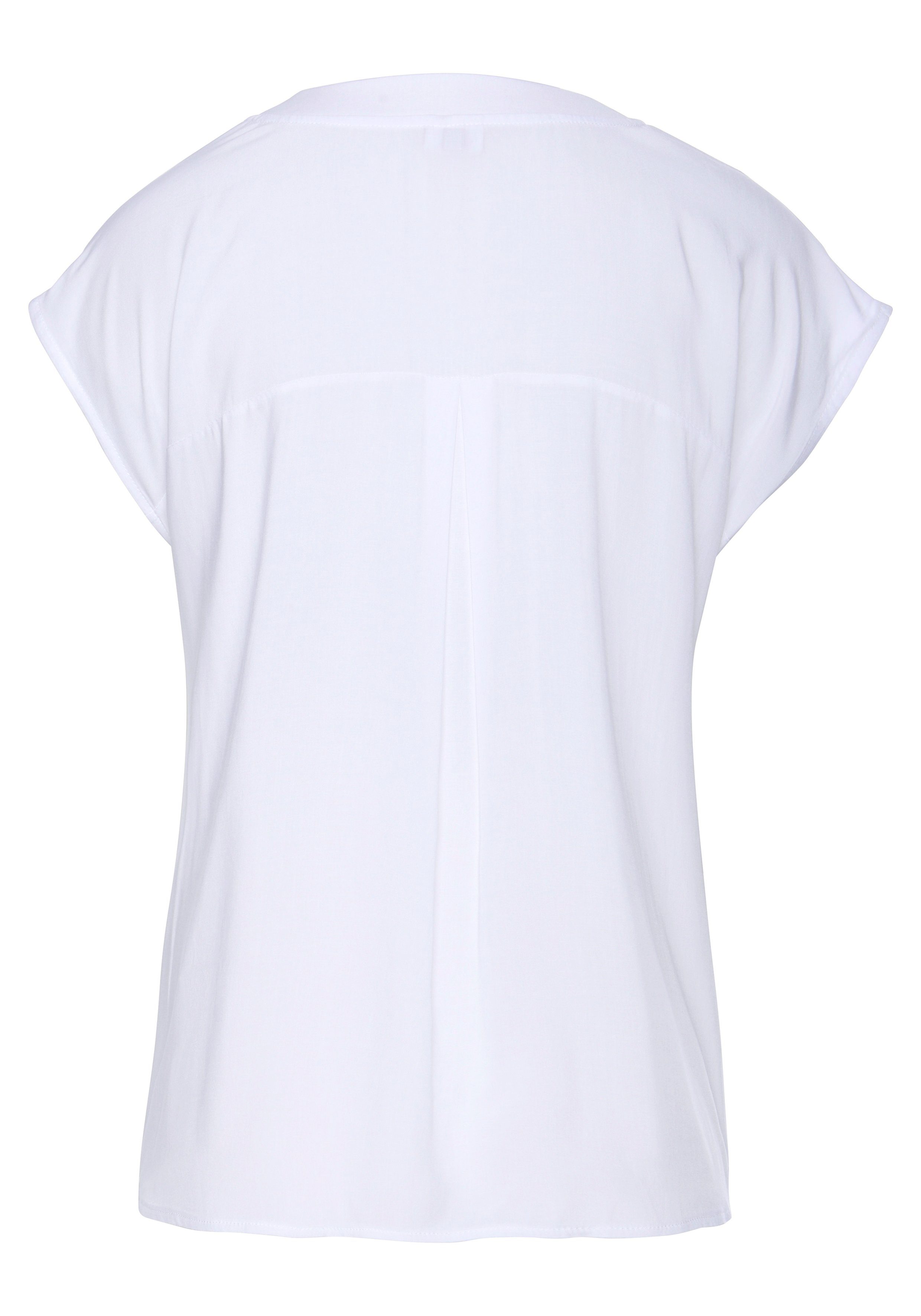 LASCANA Schlupfbluse mit tiefem V-Ausschnitt und modischen Knöpfen luftige Kurzarmbluse, lässiges Blusenshirt, Basic – Bild 4 von 5