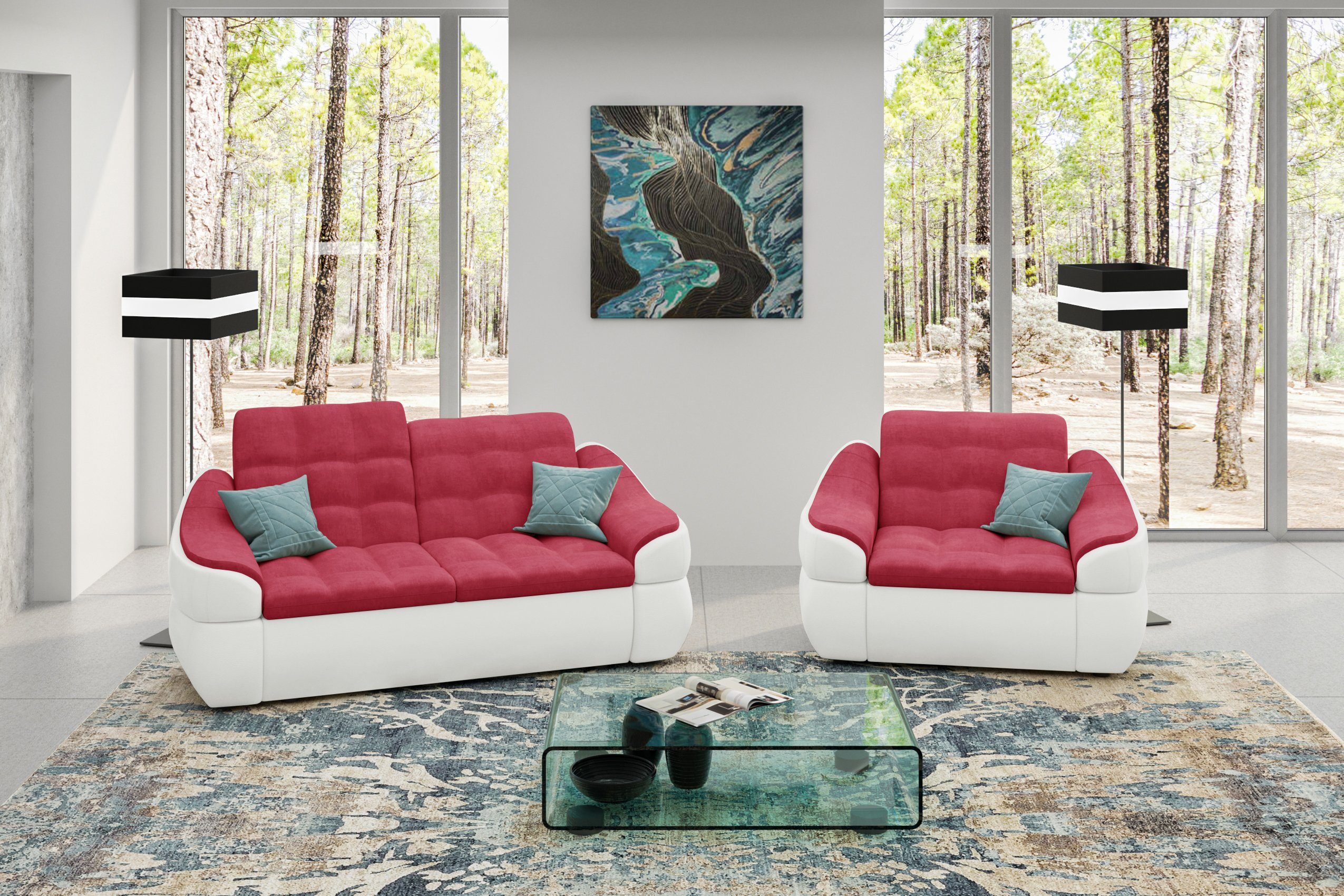 Sessel, Stylefy aus Sofa (Set Polstergarnitur Alisa, und (2-tlg), bestehend Modern Design 2-Sitzer