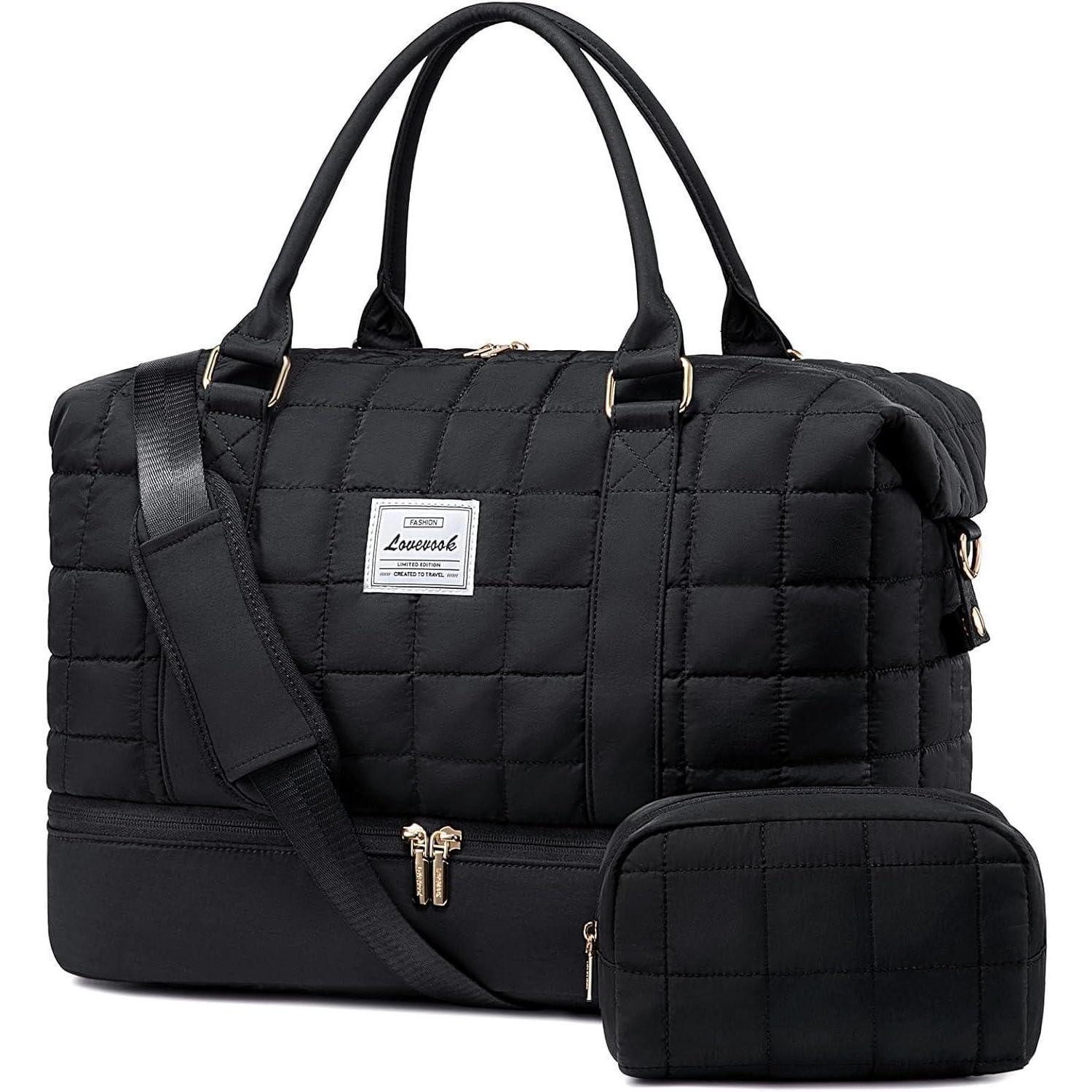 LuxusKollektion Weekender Reisetasche Damen Weekender Handgepäck Puffer Kliniktasche L Schwarz
