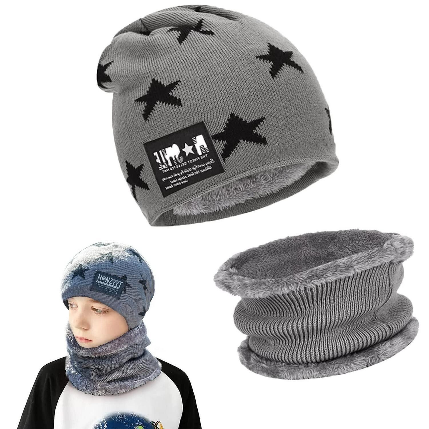 LuxusKollektion Beanie Kinder Winterset Mütze Schlauchschal Fleece 5-14 Jahre Grau (1-St)