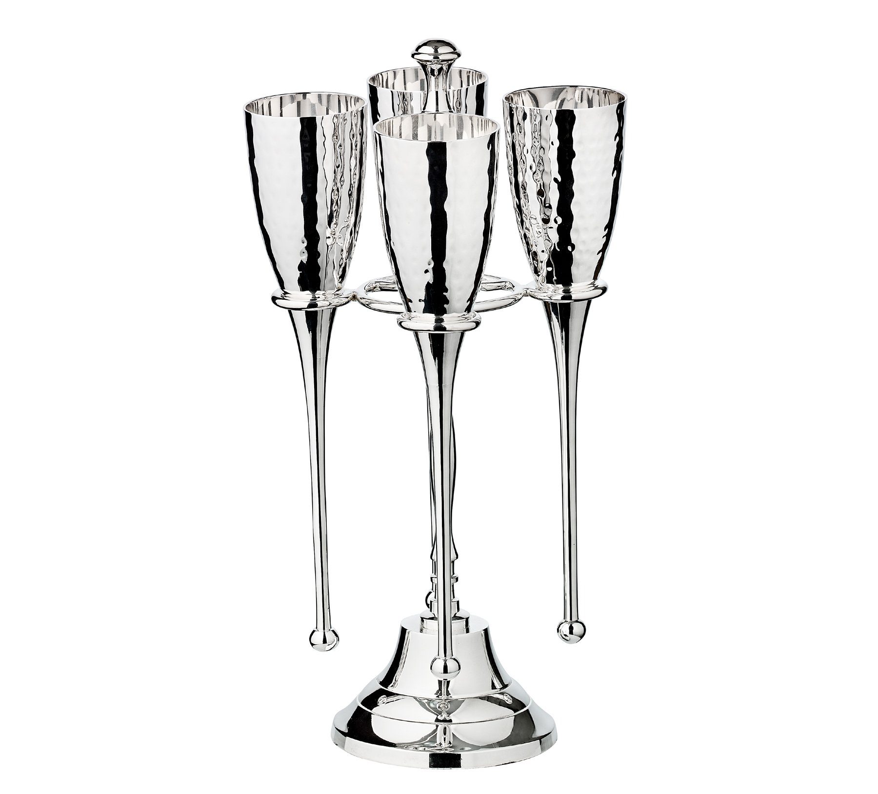 EDZARD Стекло-Set Didi, Stahl, 4er-Set, inkl. Ständer, edel versilbert, gehämmert, 200 ml, H 31 cm