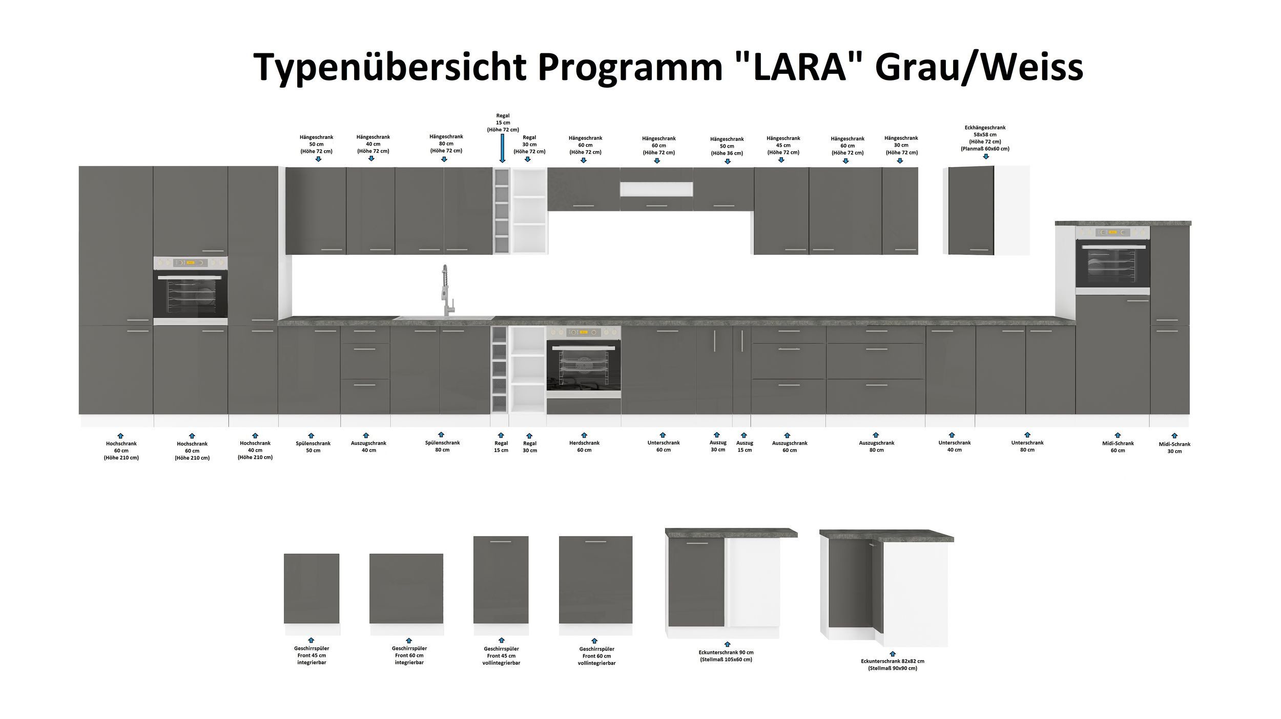 Küchen-Preisbombe Küchenzeile Lara Grau + Weiß 310 cm Küche Einbauküche Küc günstig online kaufen