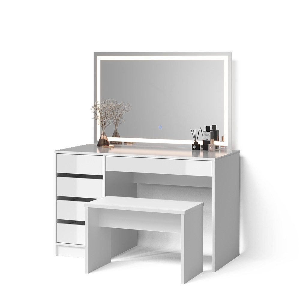 Livinity® Schminktisch Imola, Weiß, mit LED-Spiegel und Bank günstig online kaufen
