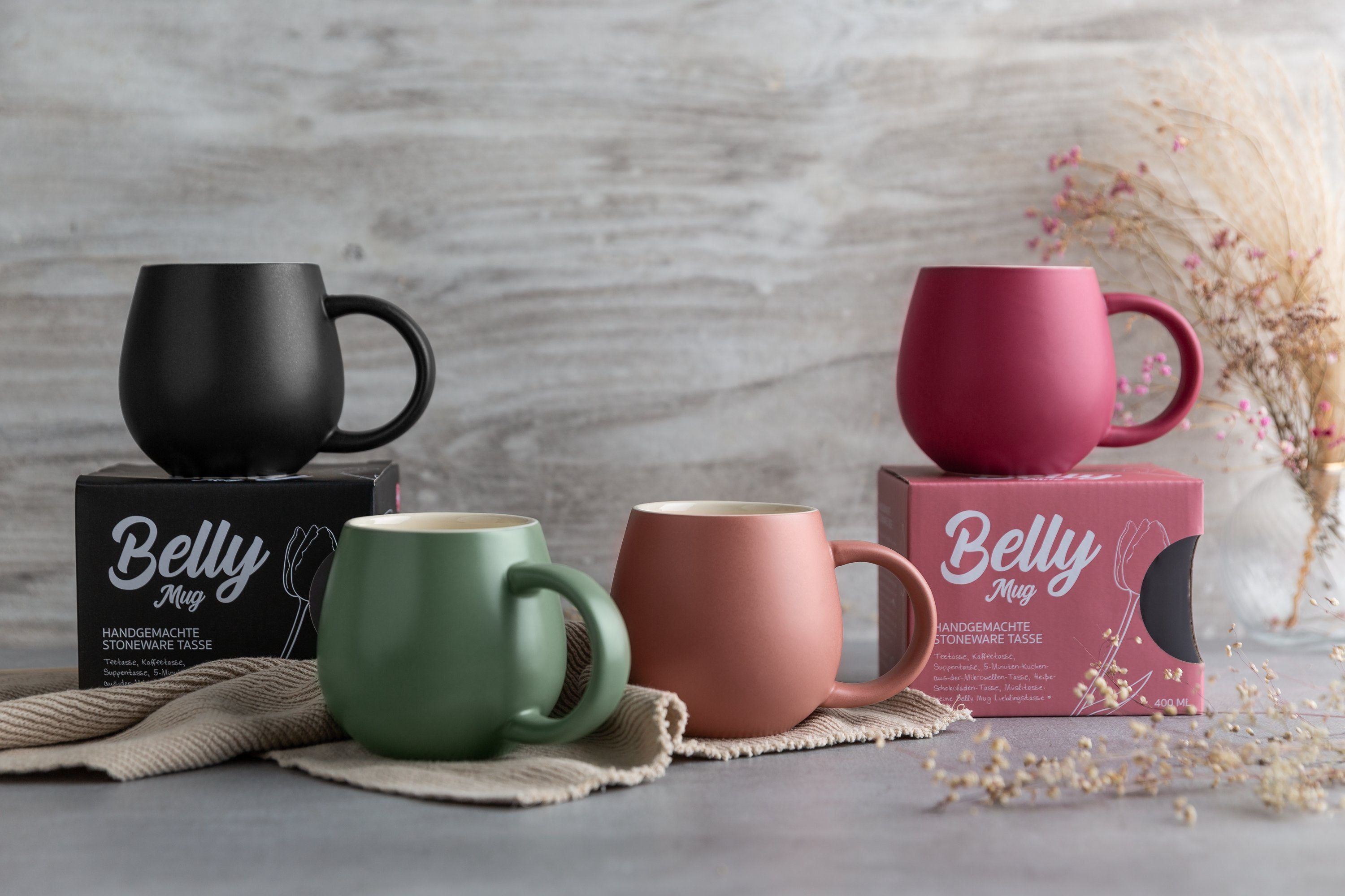 Sallys Tasse Belly Mug, handgemacht aus 400 ml, langer Wärmespeicher durch 100 % Steingut