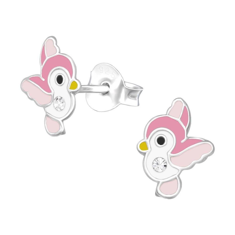(2 Vögelchen Silber 925 Ohrring-Set Ohrschmuck rosa 2-tlg), mit BUNGSA (1 Kinder Paar Stück), Kristall Ohrringe aus Ohrstecker