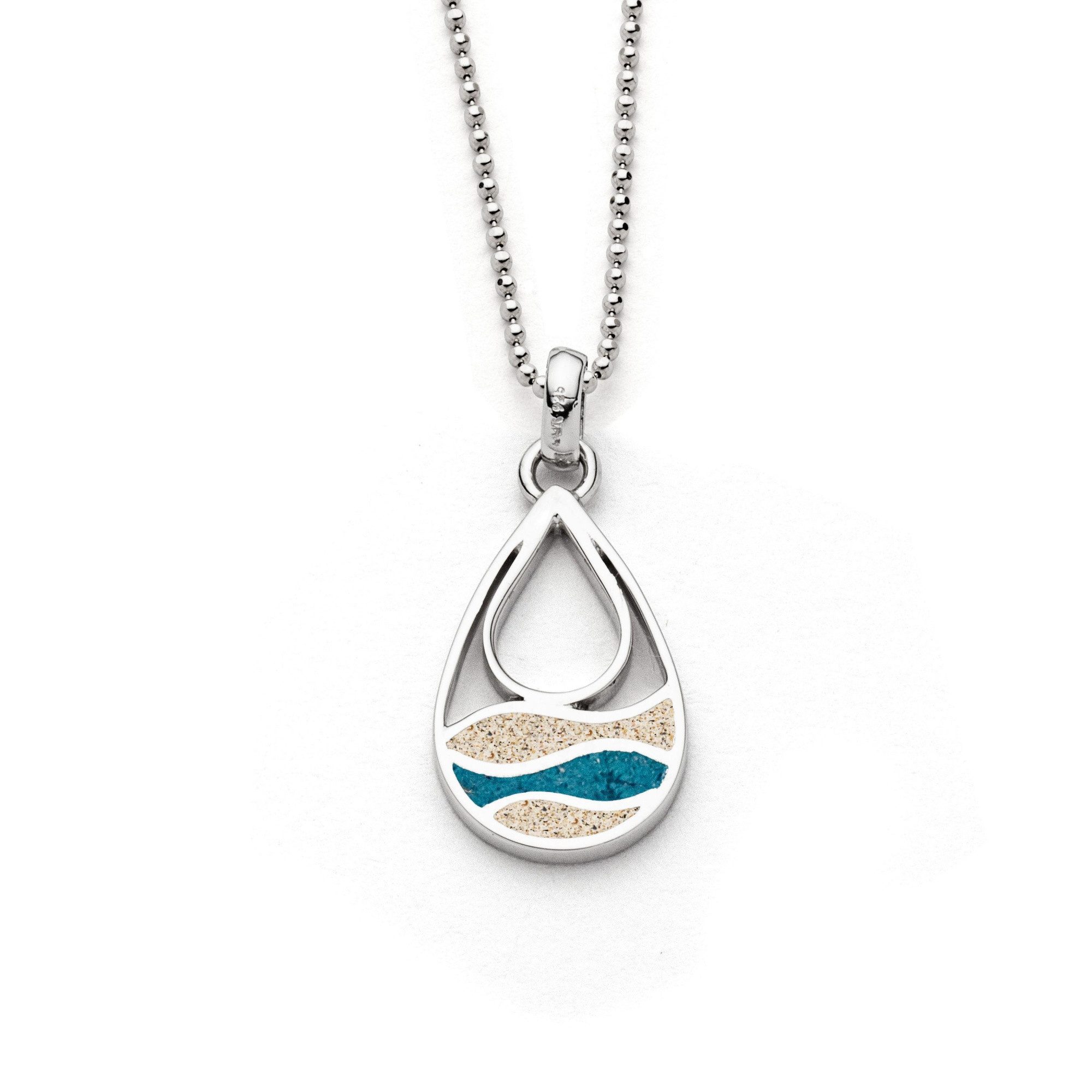DUR Kette mit Anhänger Halskette Strandwellen K3043 Silber Strandsand blauer Steinsand 45 cm, maritime Kette
