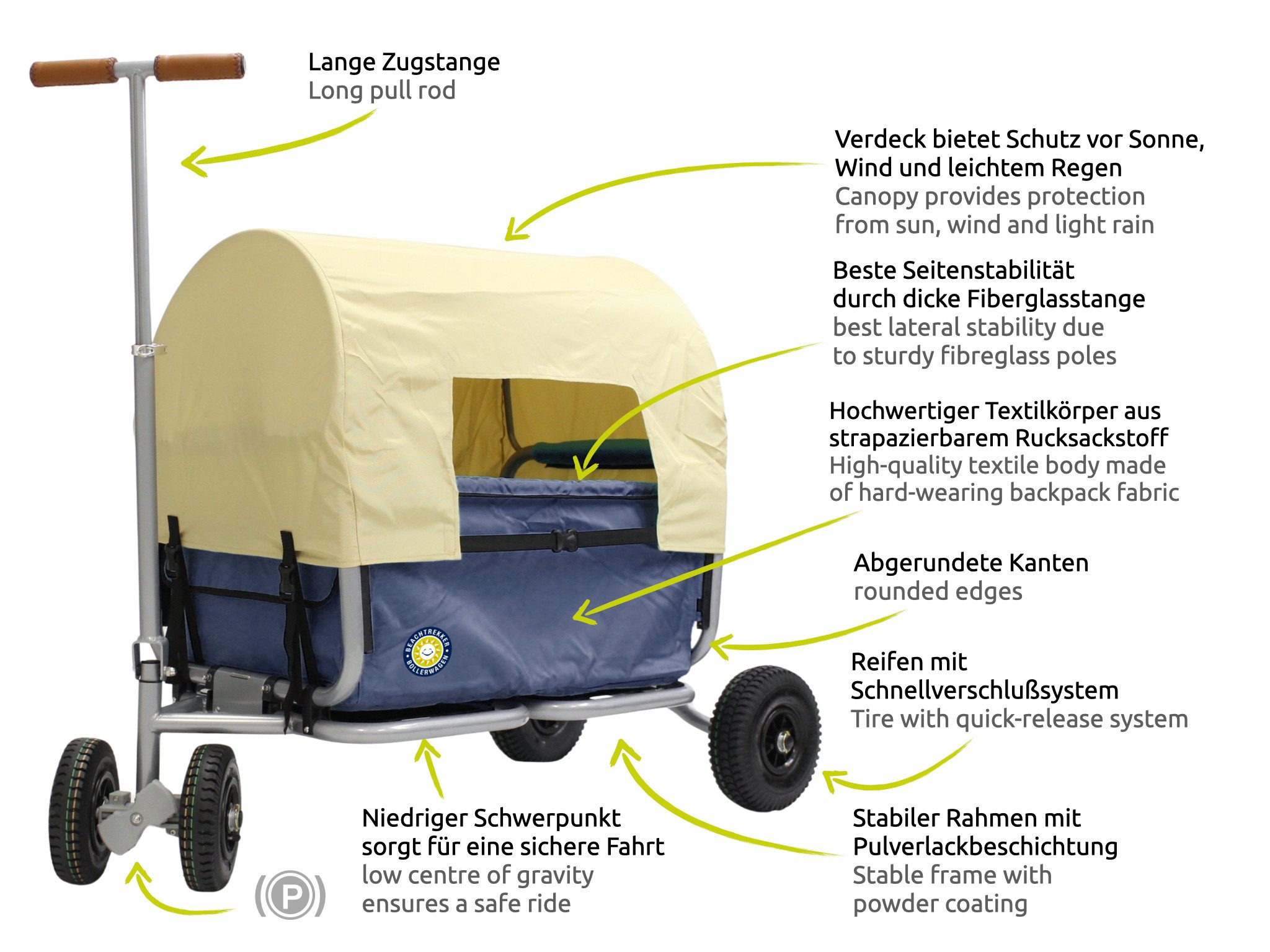 Beachtrekker Bollerwagen LiFe, faltbarer Bollerwagen inkl. Feststellbremse und Sonnenverdeck