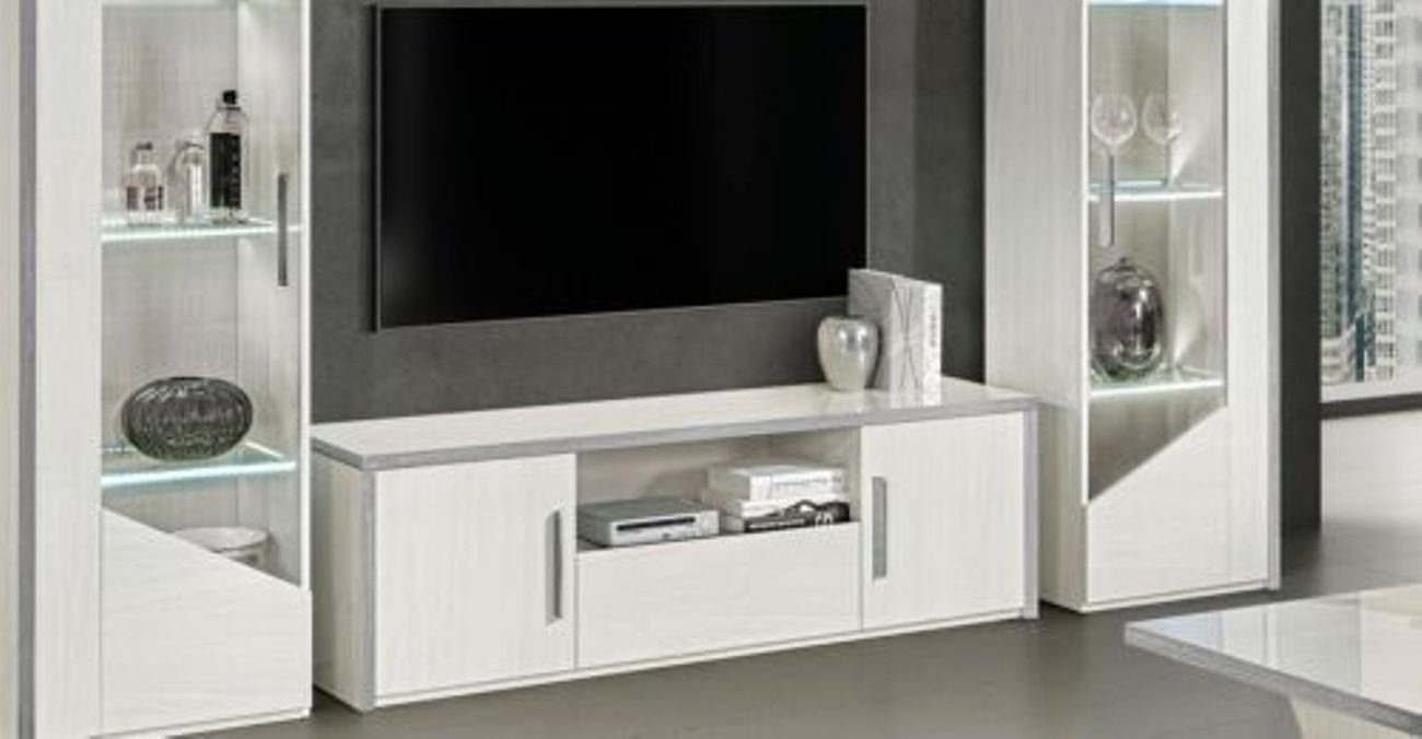 JVmoebel RTV Vitrine Weiß 3tlg. Neu Holz Wohnzimmer-Set, Set Wohnzimmer Modern Schrank Wohnwand Design