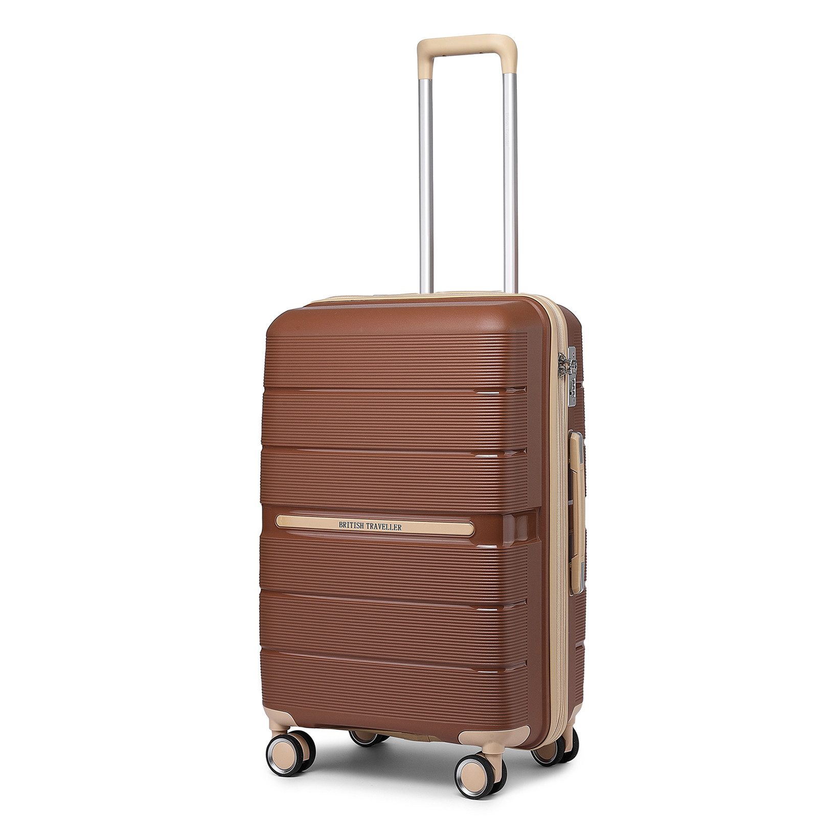 British Traveller Handgepäck-Trolley Reisekoffer Hartschalenkoffer aus 100% PP 8 Spinnerräder, TSA-Schloss