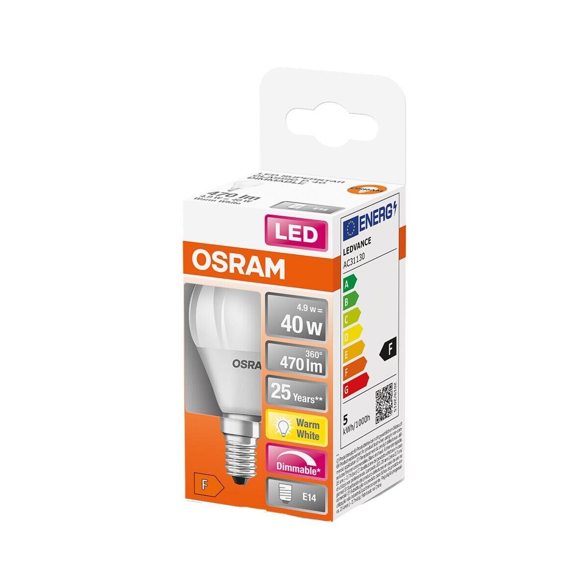 Osram LED-Leuchtmittel Superstar Classic P dimmbar, E14, Warm White, 4,5 W