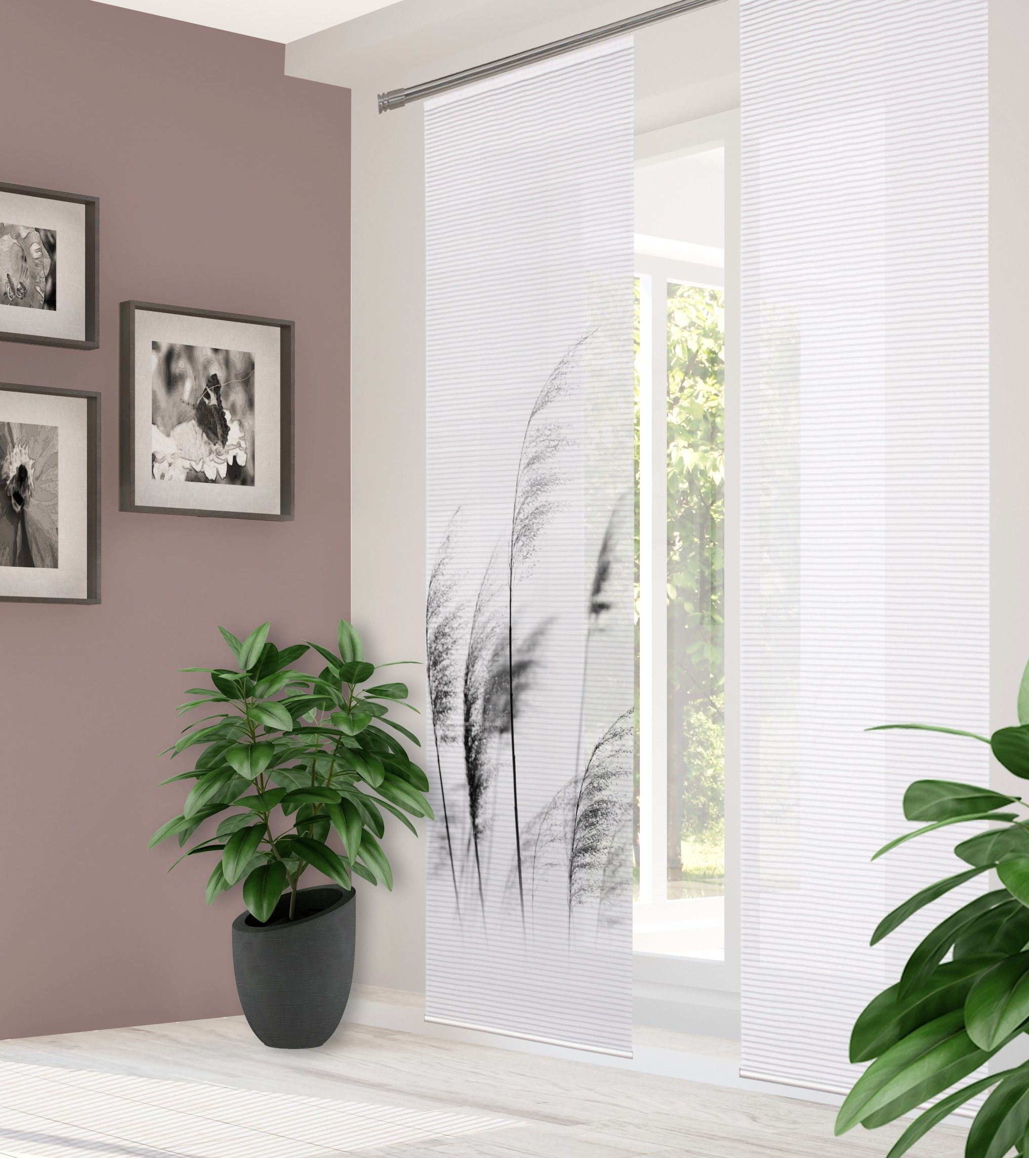 HOME in green Schiebegardine PAMILO (1 St), Paneelwagen, halbtransparent, Digitaldruck, Bambus, recycelt