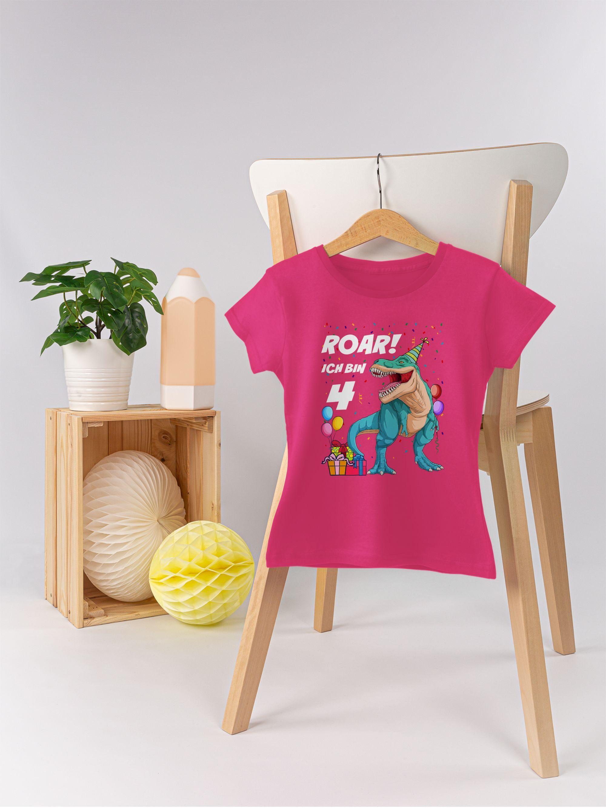 Shirtracer T-Shirt Ich bin 4. - Fuchsia 4 Jahre Geburtstag Dinosaurier T-Rex Dino 1