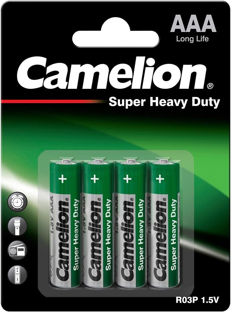Camelion Camelion AAA Micro Batterien 1,5V 550mAh 4er Pack Batterie, (1.5 V V, 1 St), Mobile Energie - 4 Super Heavy Duty Batterien der Baugröße AAA