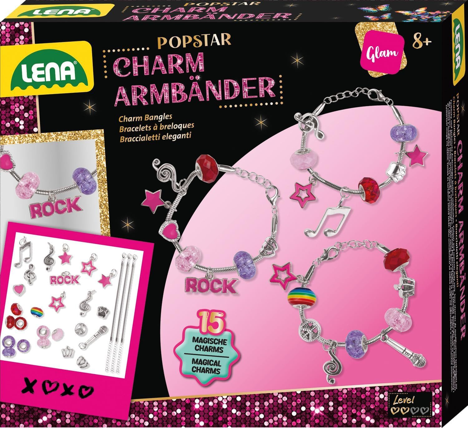 Lena® Spiel Charm Armbänder 'Popstar' - 3er Set mit bunten Perlen & Anhängern