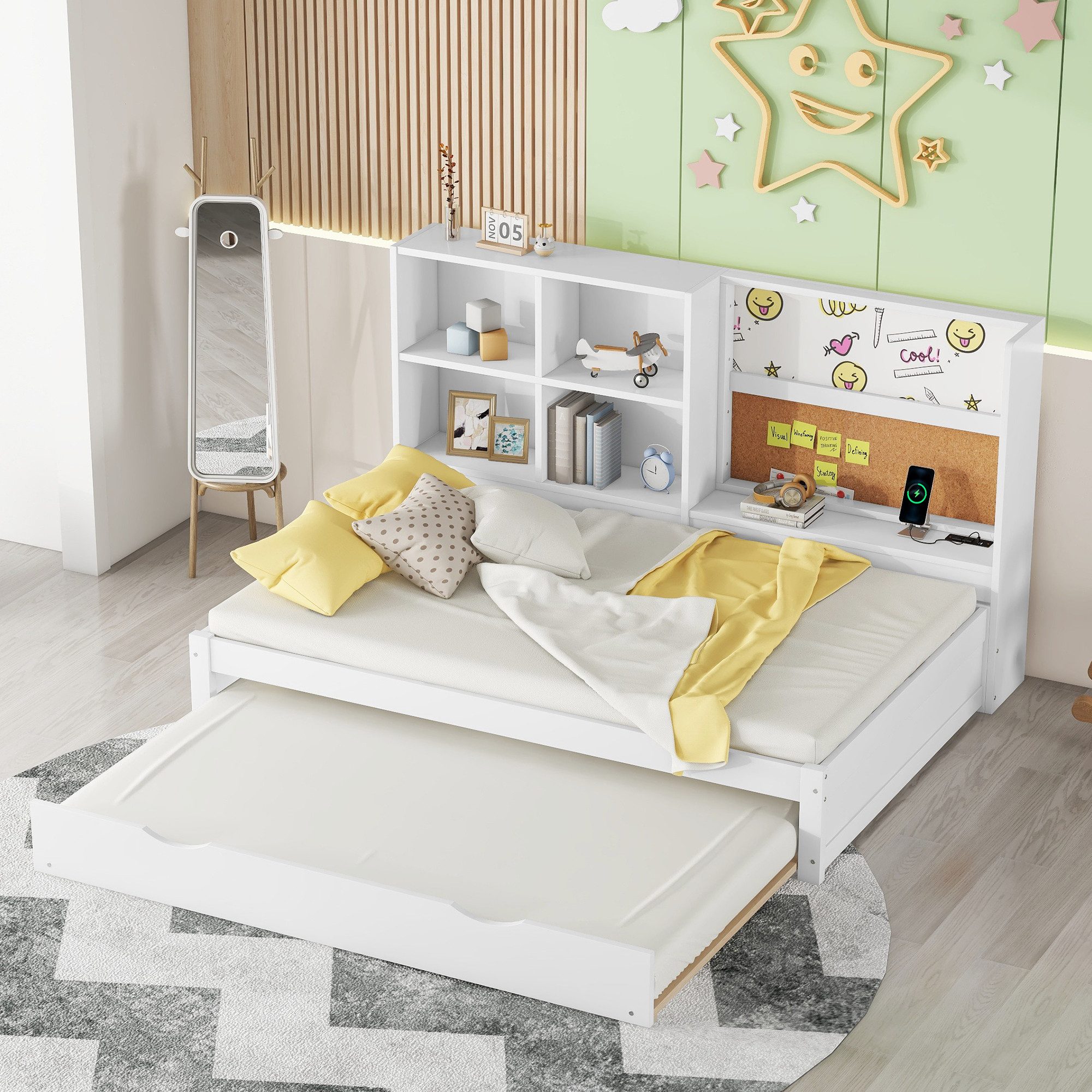 MODFU Kinderbett Stauraumbett Funktionsbett Holzbett Einzelbett (Schlafsofa günstig online kaufen