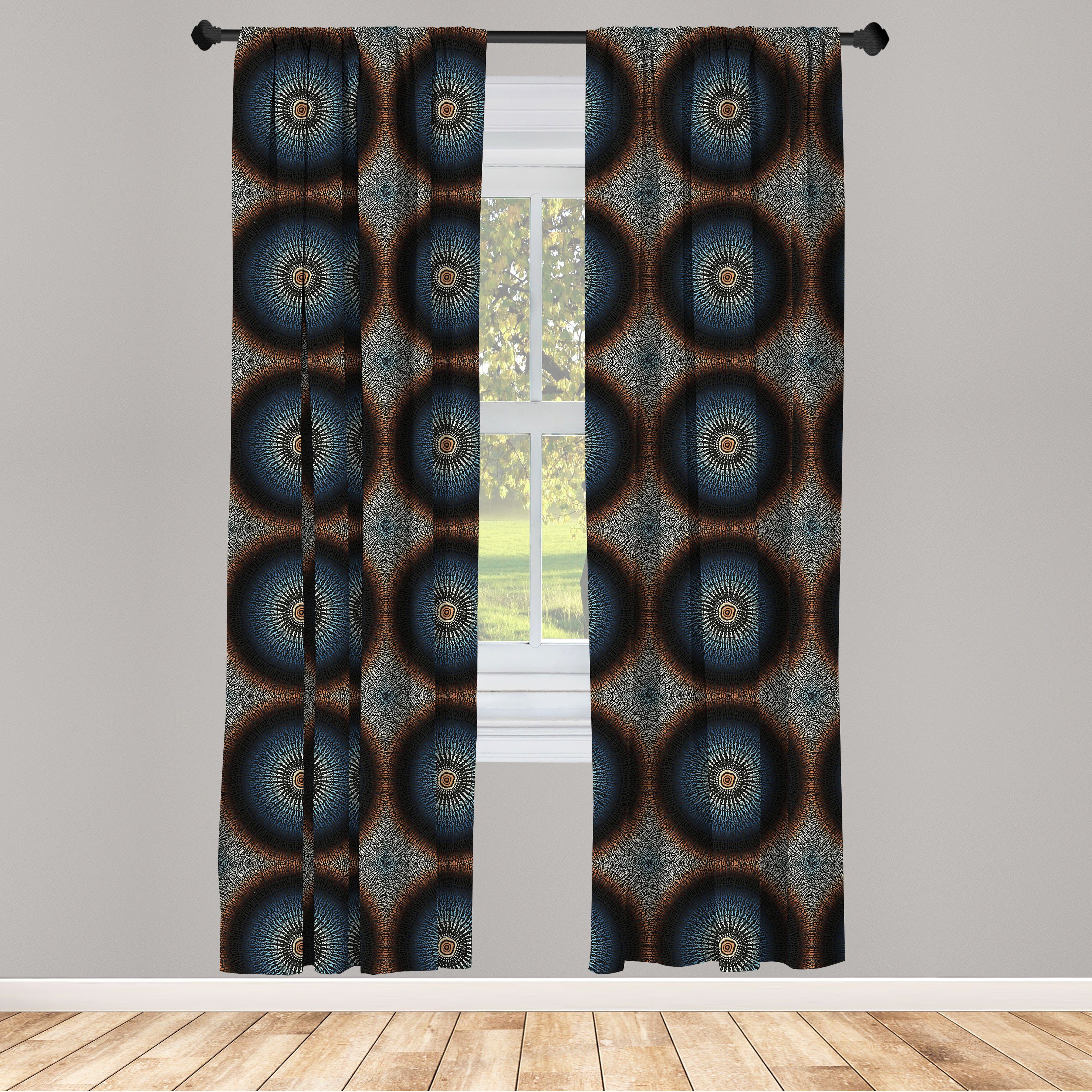 Gardine Vorhang für Wohnzimmer Schlafzimmer Dekor, Abakuhaus, Microfaser, Mandala Bohemian Runde Punkt-Entwurf