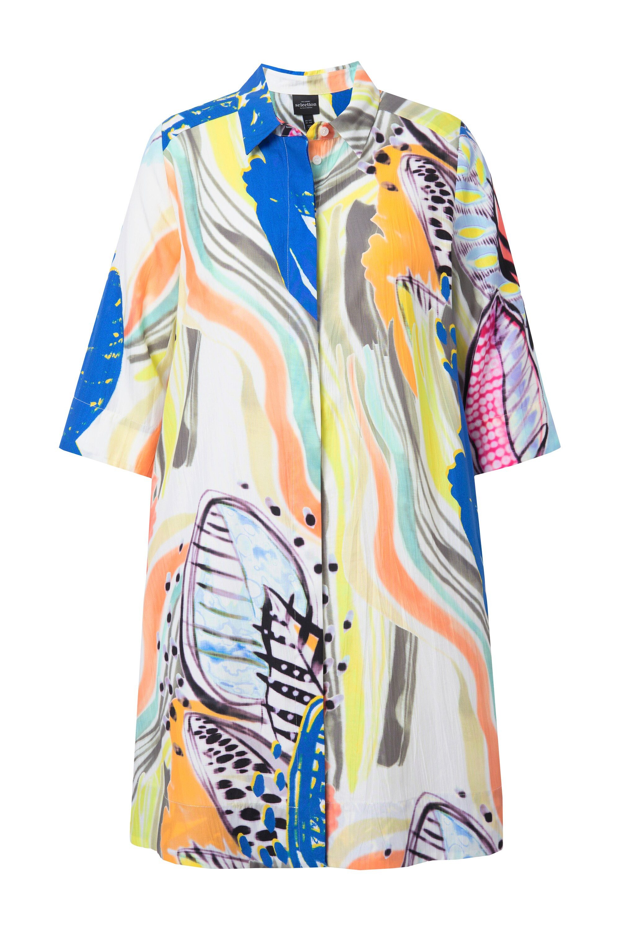 Ulla Popken Jerseykleid Lyocell-Longbluse A-Linie Hemdkragen 3/4-Arm günstig online kaufen