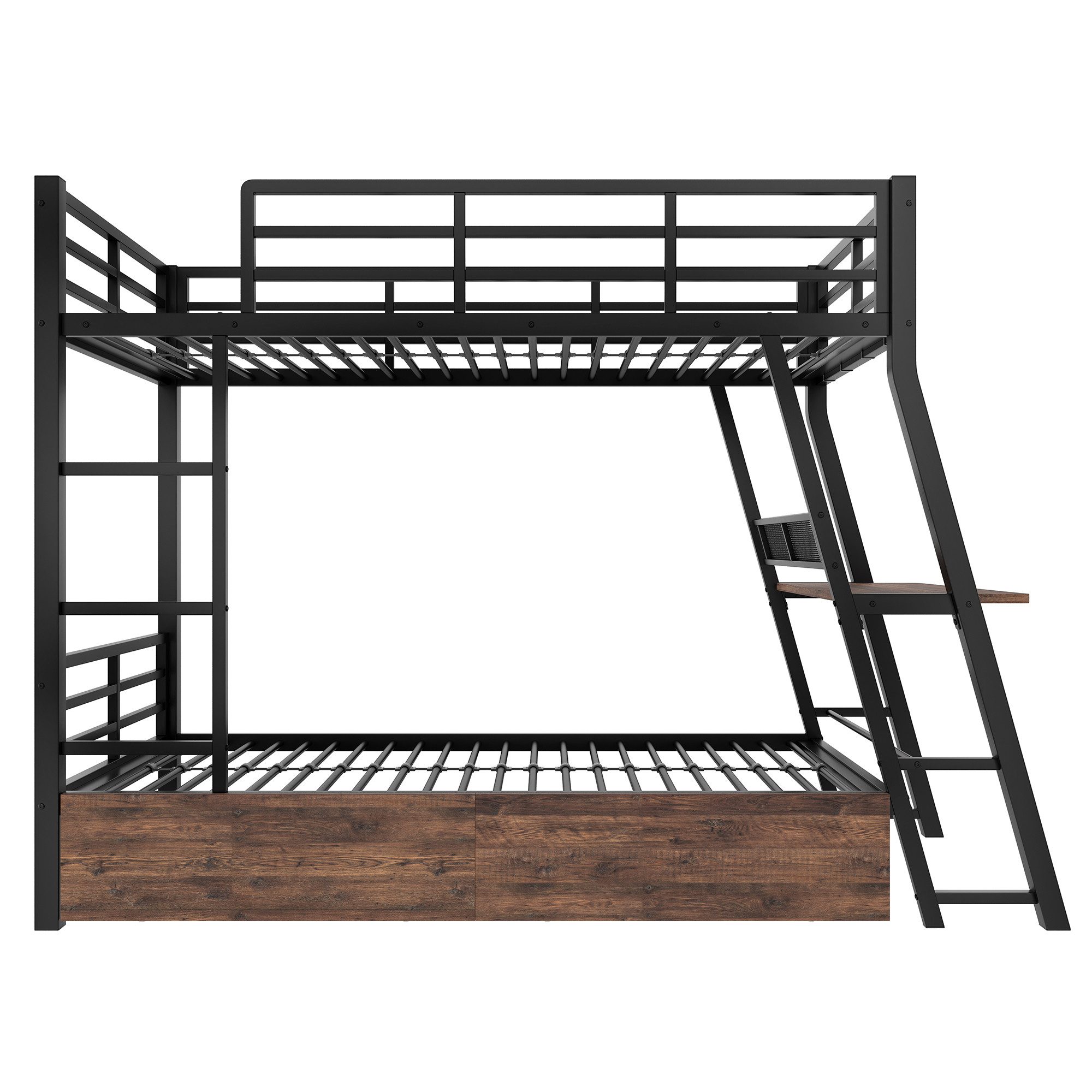 Flieks bunk bed, LED metal bed 90x200cm with fall protection, desk, drawers