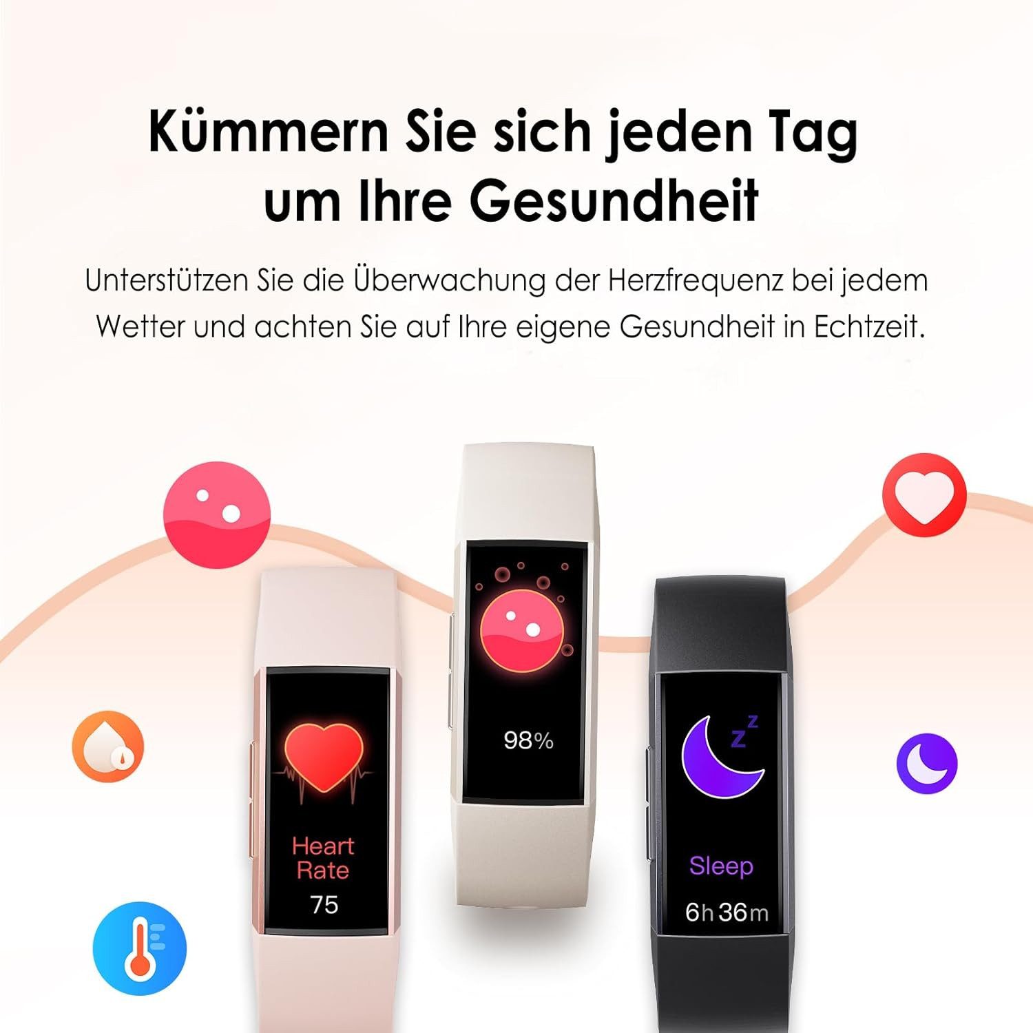 findtime Smartwatch (2,7 cm, android ios), Fitness Armband mit 1.1" AMOLED Display, 25 Sportmodi